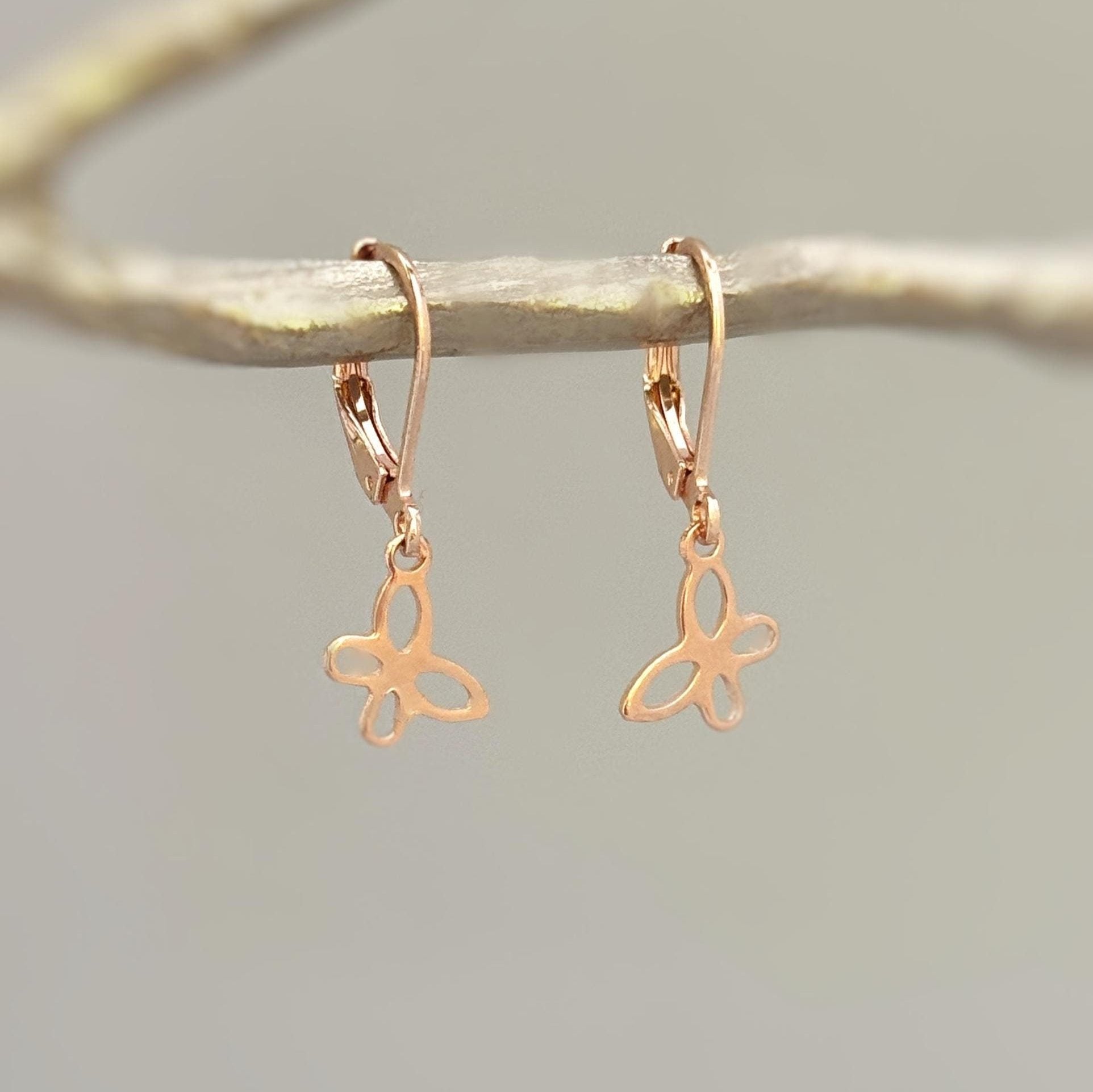 Dainty Butterfly Earrings Dangle Rose Gold, Silver, Gold fun animal Jewelry gifts for daughter, granddaughter, sister, gardener nature lover