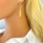 Boho Bird Feather Earrings dangle gold, sterling silver feather Jewelry unique gift for mom, nature, bird lover Handmade dangly long