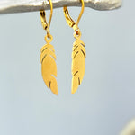 Boho Bird Feather Earrings dangle gold, sterling silver feather Jewelry unique gift for mom, nature, bird lover Handmade dangly long