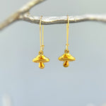 Unique Mushroom dangle Earrings in Silver or Gold. Fun gift for plant lovers. Fun Cottagecore jewelry for nature lovers