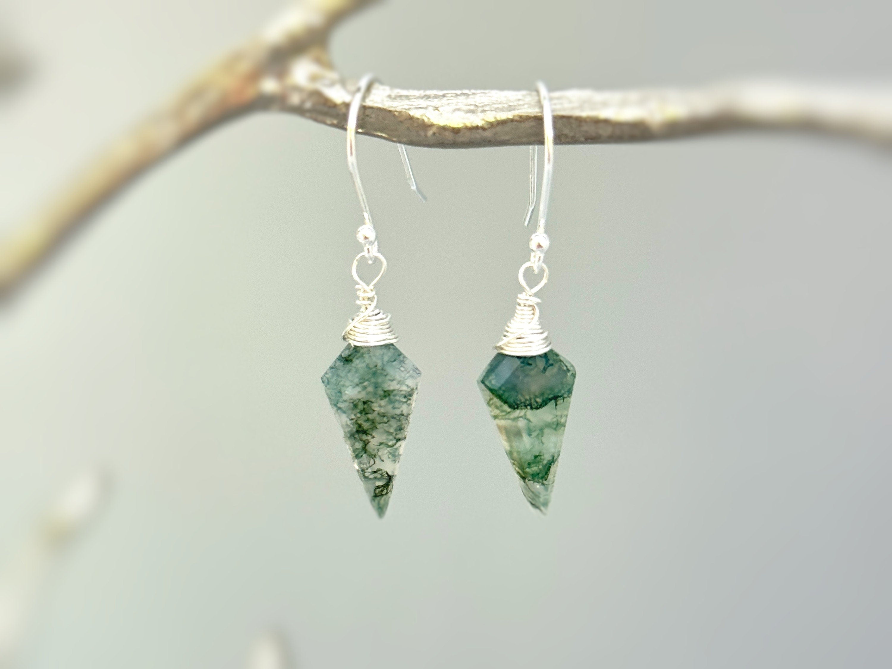 Moss Agate Earrings in Rose Gold Fill, 14k Gold Fill, and Sterling Silver