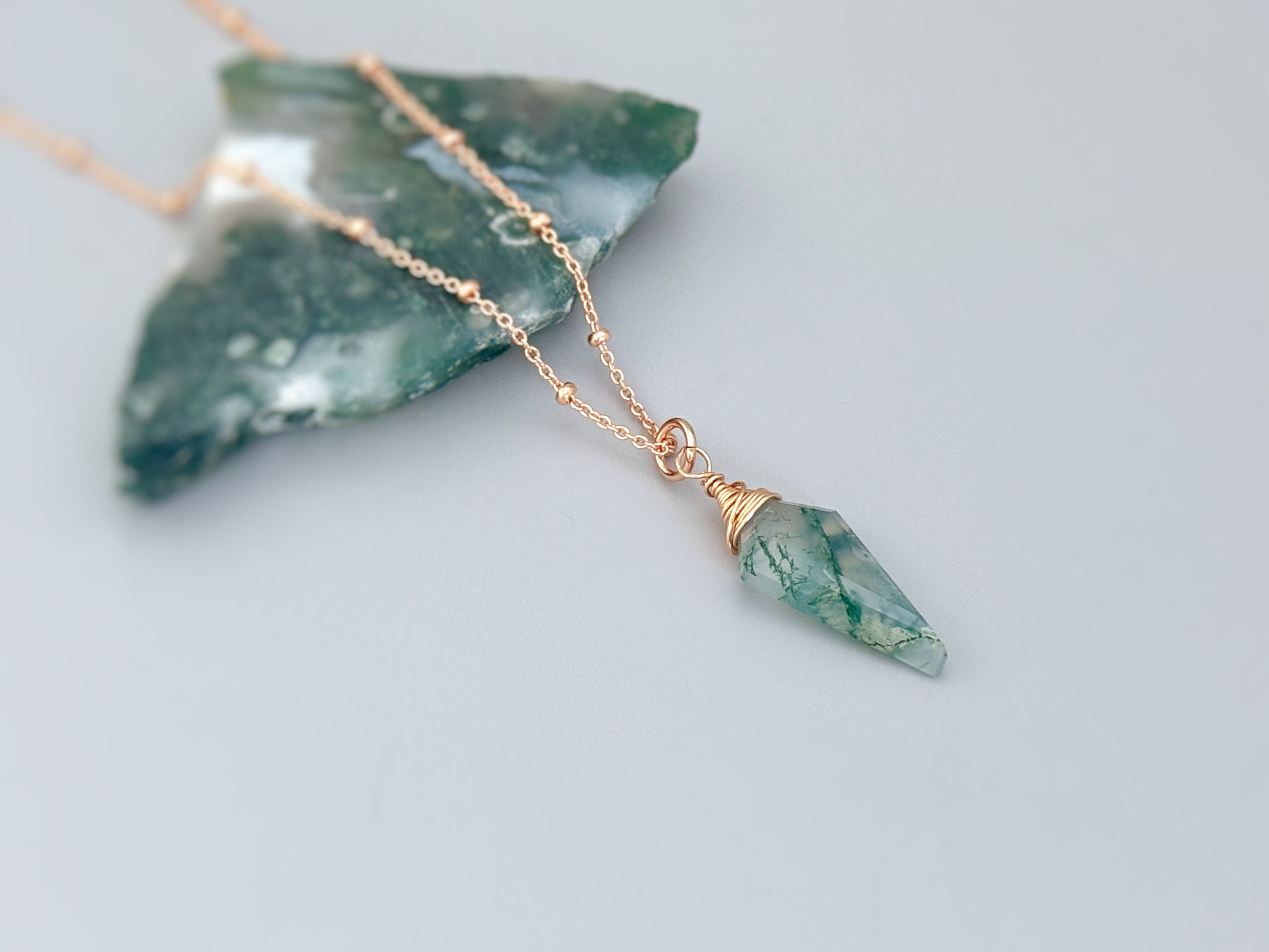 Moss Agate Necklace in Rose Gold Fill, Sterling Silver, or 14k Gold Fill