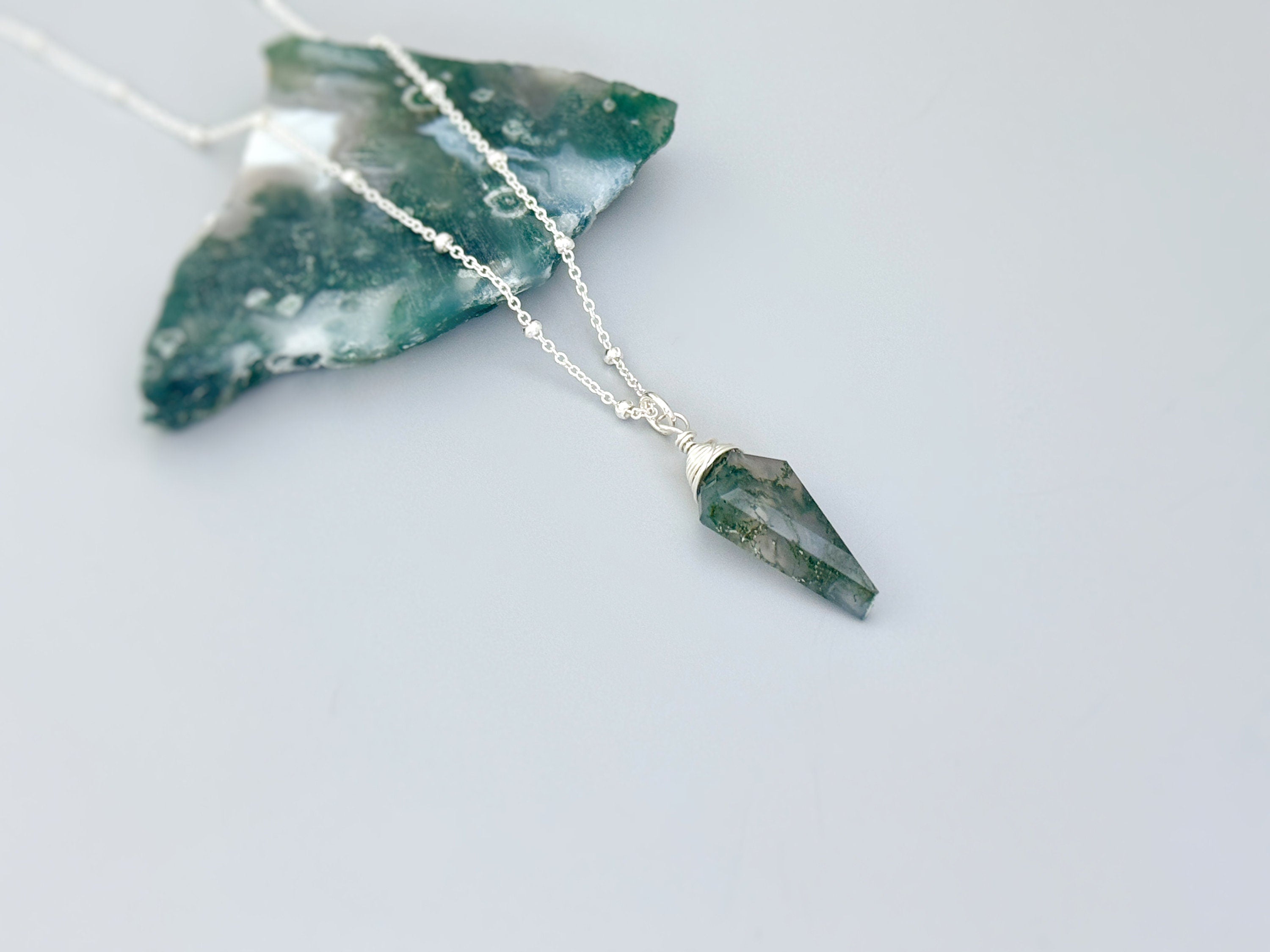 Moss Agate Necklace in Sterling Silver, 14k Gold Fill, or Rose Gold Fill