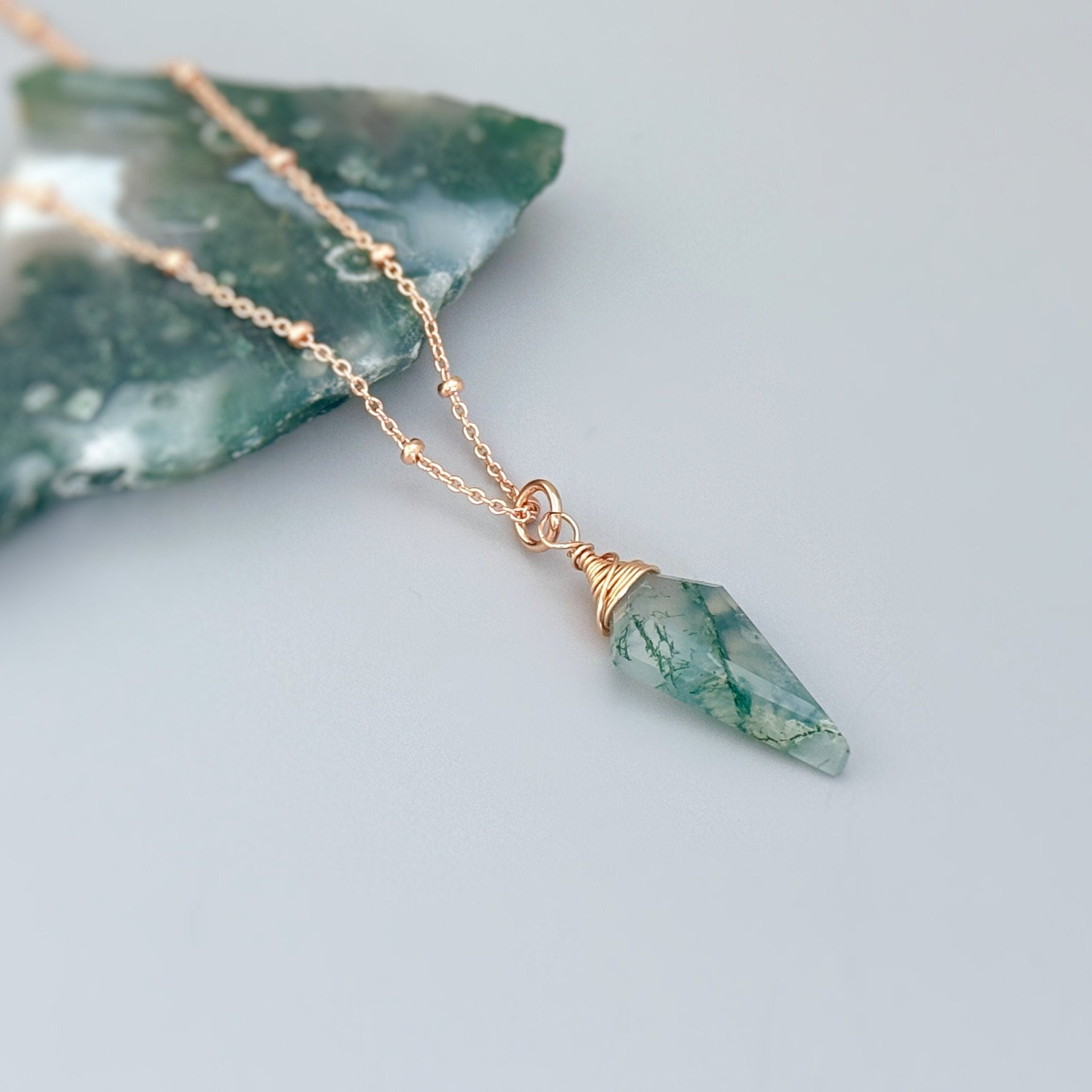 Moss Agate Necklace in Rose Gold Fill, Sterling Silver, or 14k Gold Fill