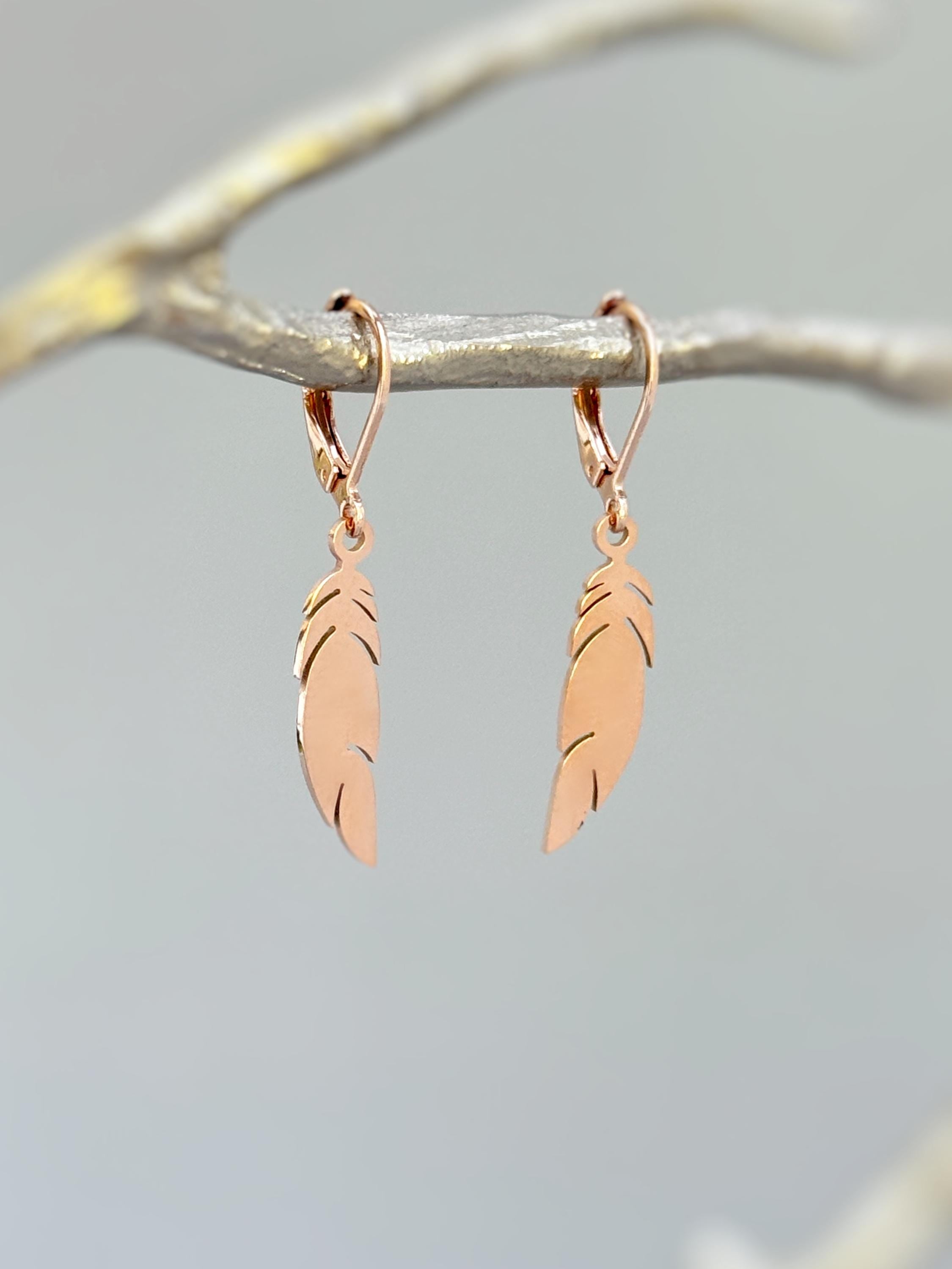 Boho Bird Feather Earrings dangle gold, silver