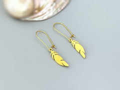 Boho Bird Feather Earrings dangle gold, sterling silver, rose gold feather Jewelry unique gift for mom, sister, daughter nature, bird lover Handmade dangly long earrings for women