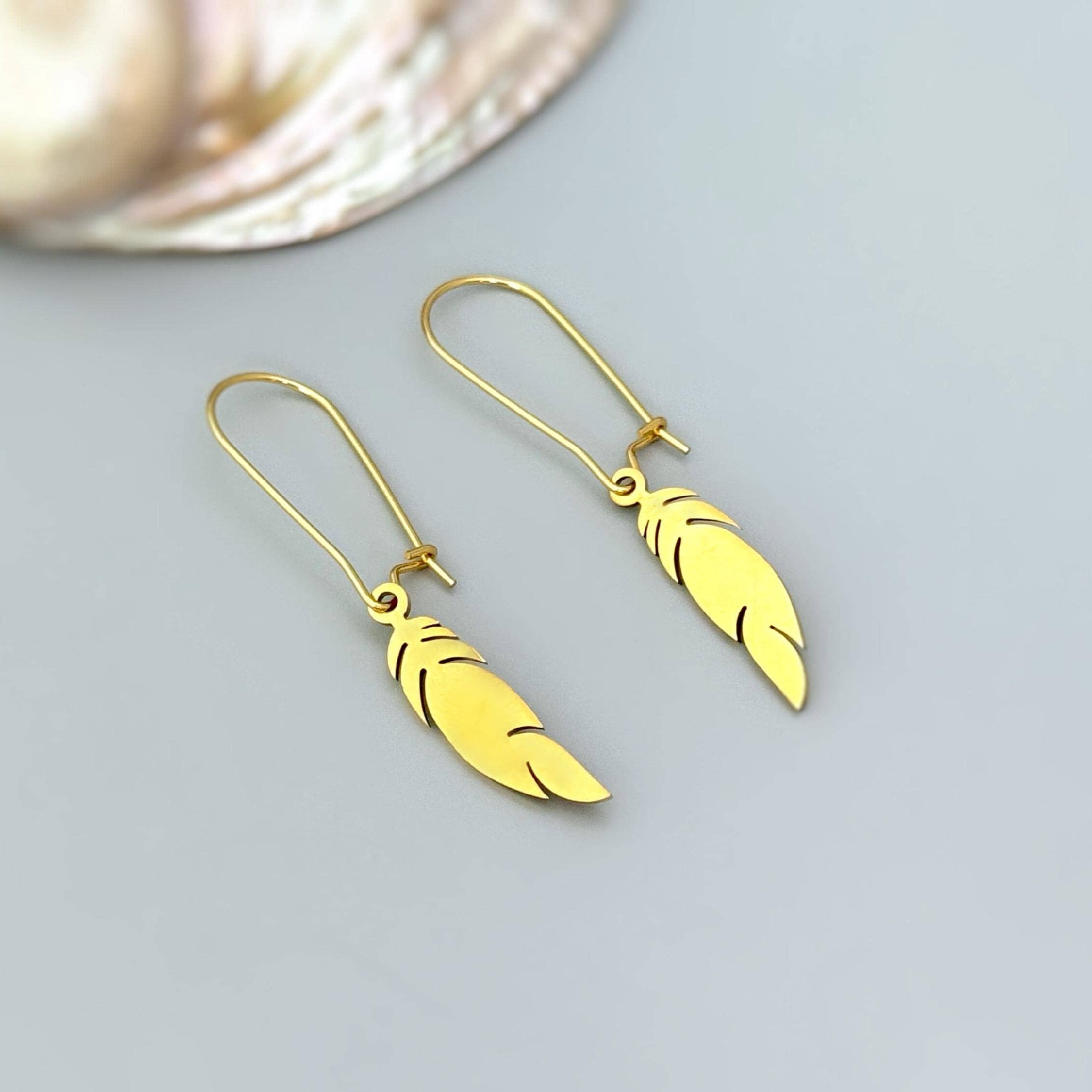 Boho Bird Feather Earrings dangle gold, sterling silver, rose gold feather Jewelry unique gift for mom, sister, daughter nature, bird lover Handmade dangly long earrings for women