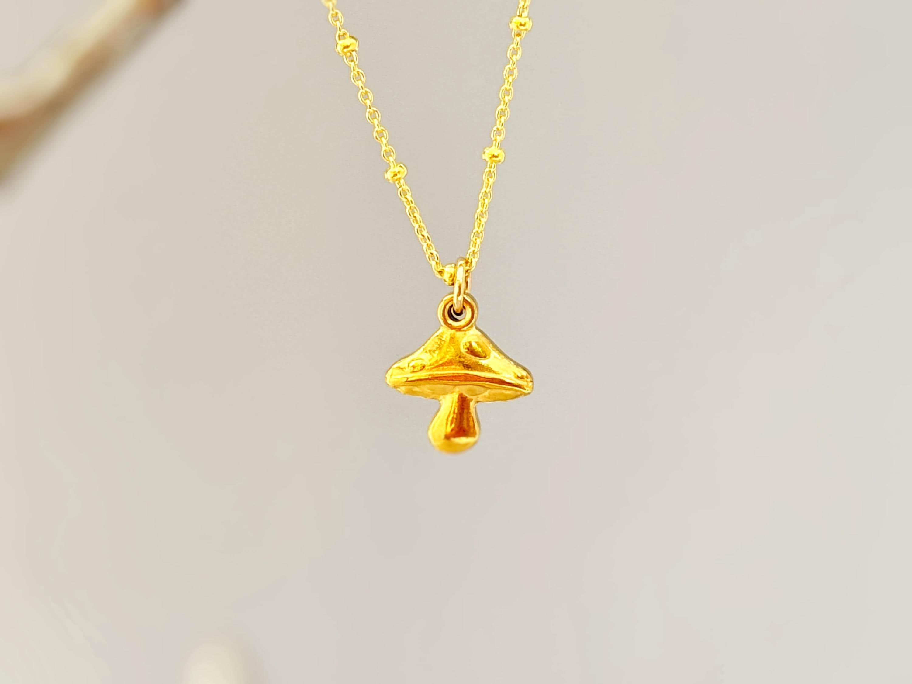 Mushroom Necklace Gold, Silver handmade cottagecore jewelry fun, unique nature boho charm pendant necklace gift for friend, roommate, sister