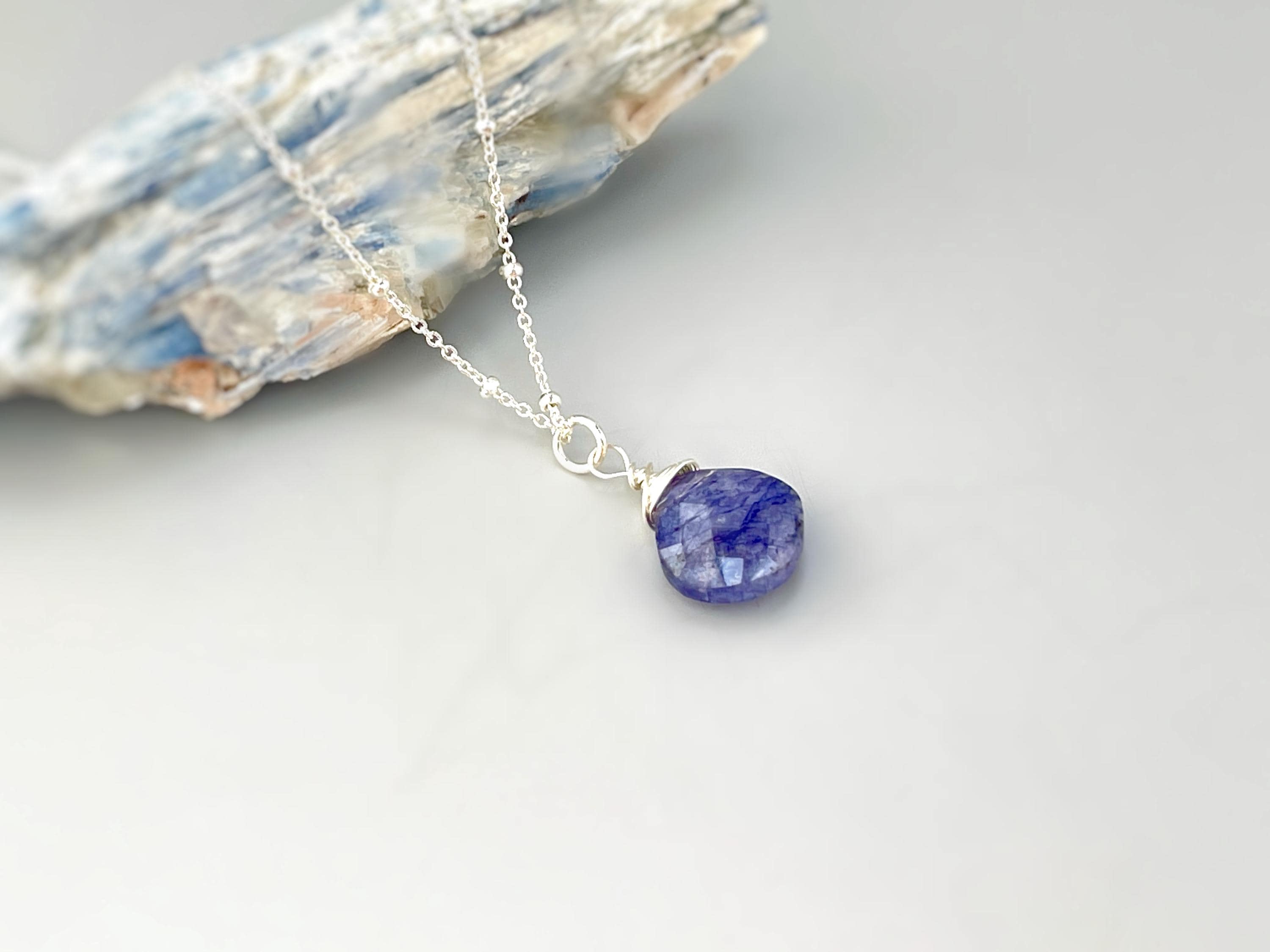 Blue Moonstone Necklace Sterling Silver handmade blue gemstone pendant June birthstone jewelry layering boho necklace gift for mom wife