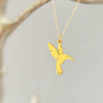 Hummingbird Necklace Silver, Gold handmade bird jewelry fun, unique nature boho charm pendant necklace gift for friend roommate daughter mom