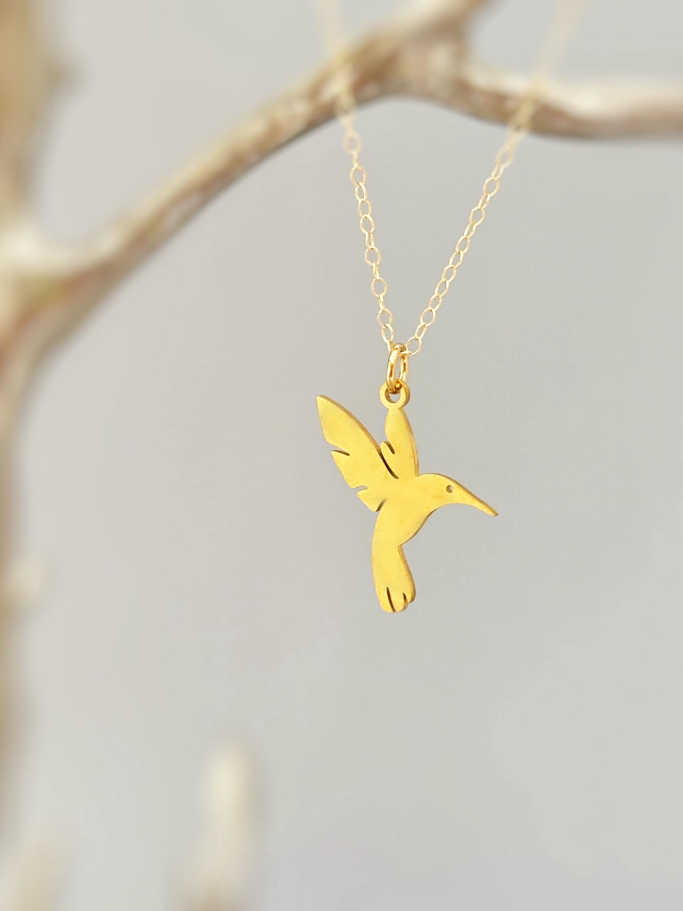 Hummingbird Necklace Silver, Gold handmade bird jewelry fun, unique nature boho charm pendant necklace gift for friend roommate daughter mom