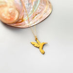 Hummingbird Necklace Silver, Gold handmade bird jewelry fun, unique nature boho charm pendant necklace gift for friend roommate daughter mom