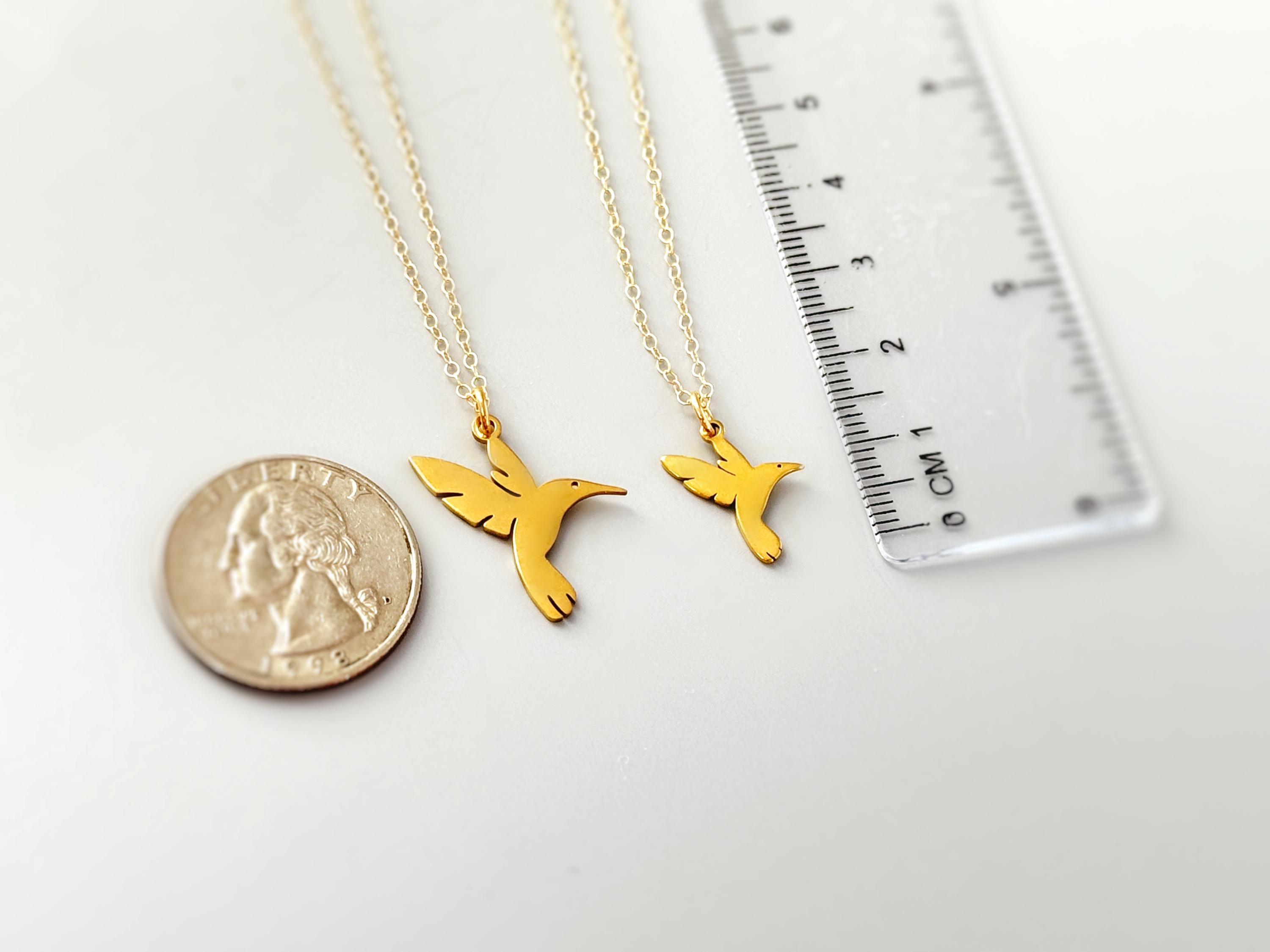 Hummingbird Necklace Silver, Gold handmade bird jewelry fun, unique nature boho charm pendant necklace gift for friend roommate daughter mom