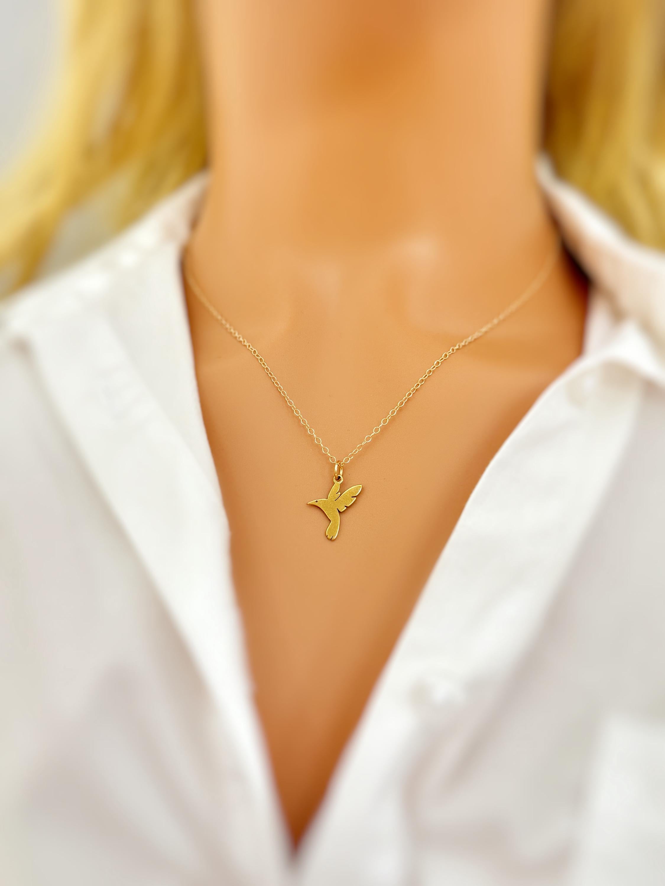 Hummingbird Necklace Silver, Gold handmade bird jewelry fun, unique nature boho charm pendant necklace gift for friend roommate daughter mom