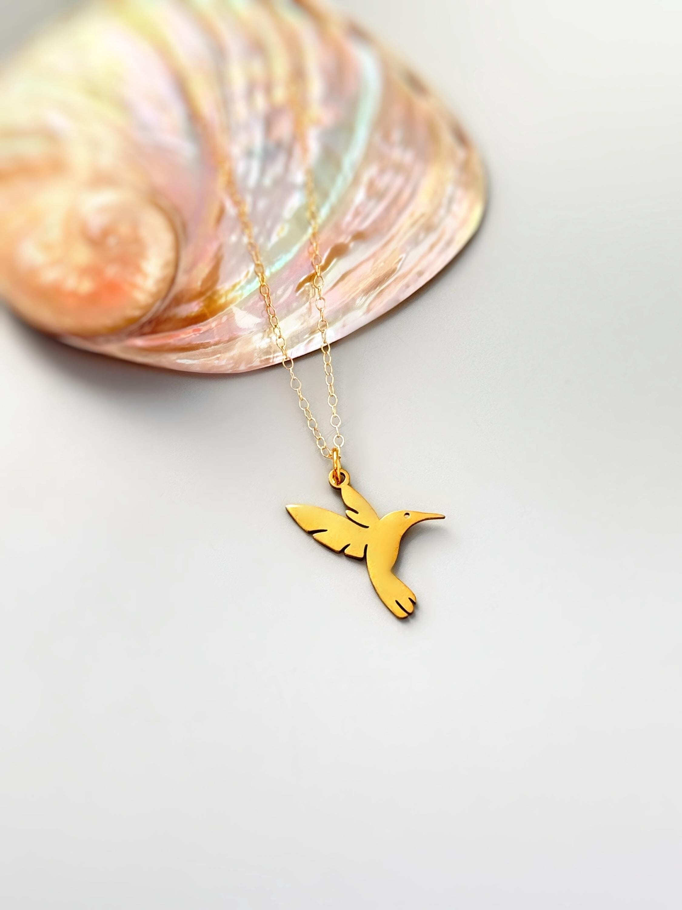 Hummingbird Necklace Gold, Silver handmade bird jewelry fun, unique nature boho charm pendant necklace gift for friend roommate daughter mom