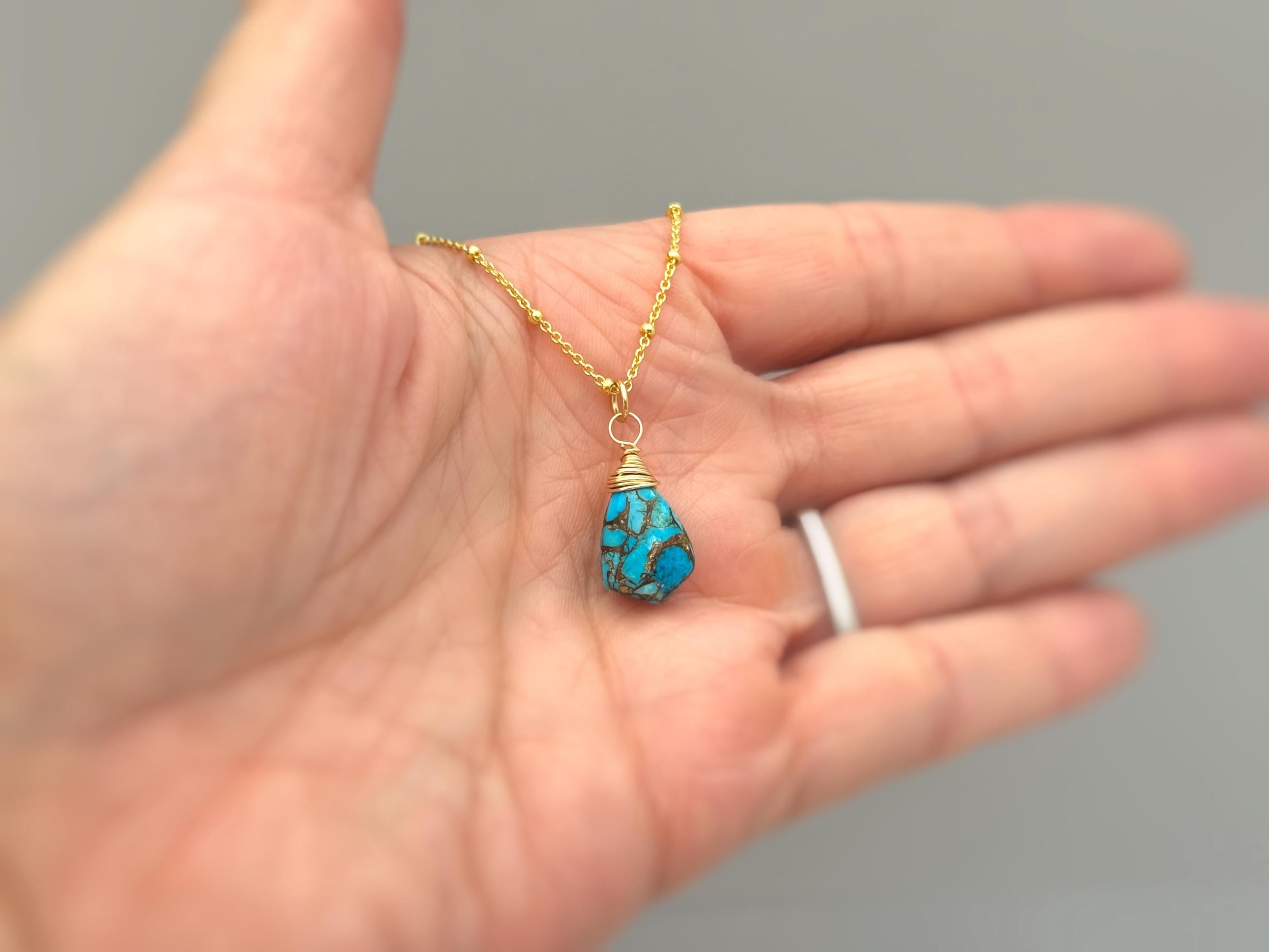 Copper Turquoise boho necklace Gold, Sterling Silver, Rose Gold dainty handmade birthstone jewelry layering blue gemstone pendant necklace