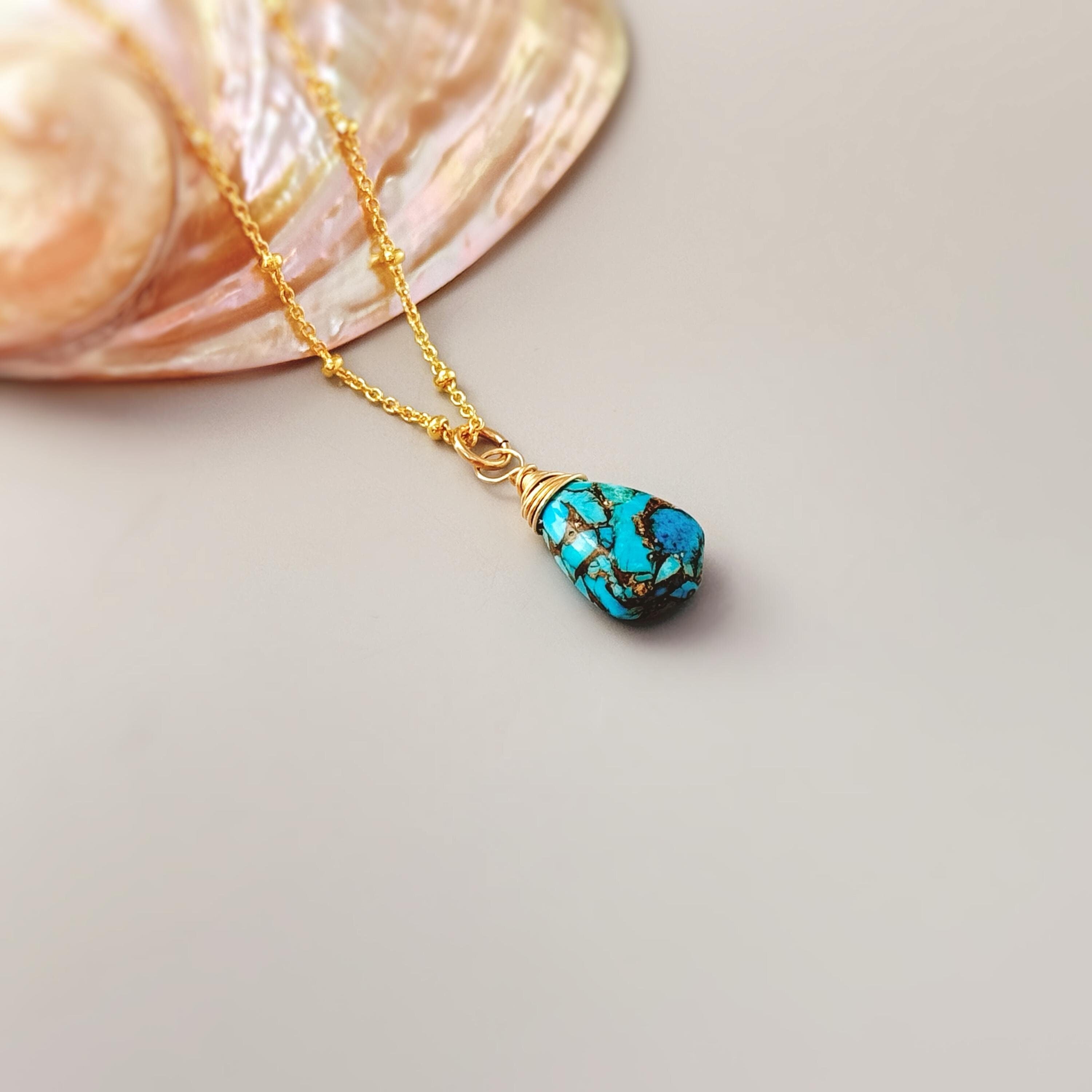 Copper Turquoise boho necklace Gold, Sterling Silver, Rose Gold dainty handmade birthstone jewelry layering blue gemstone pendant necklace