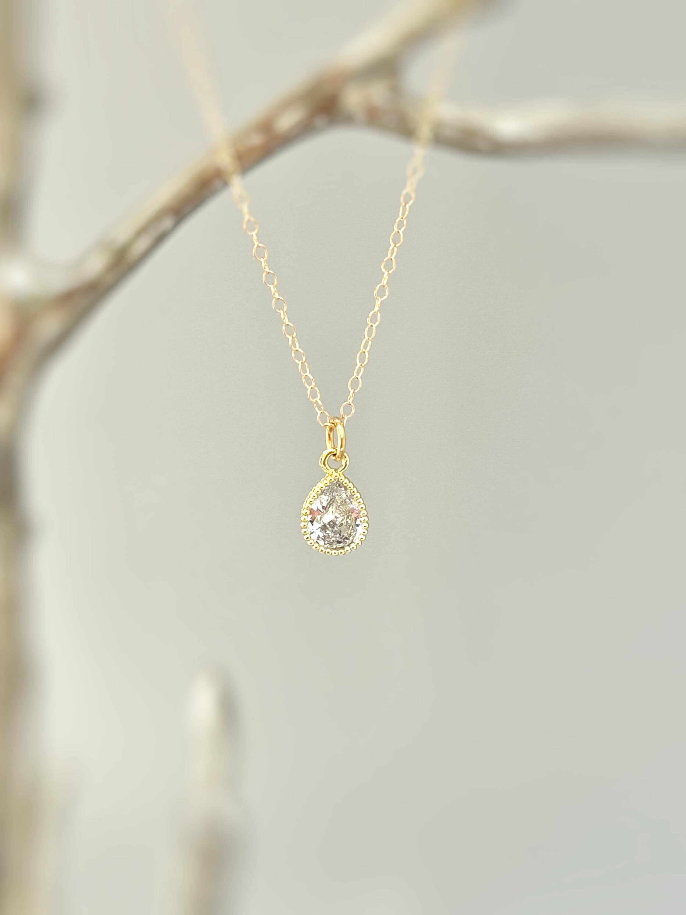 Dainty Gold Crystal Necklace handmade jewelry unique sparkly teardrop boho charm pendant gift for friend, roommate, daughter, mom, sister