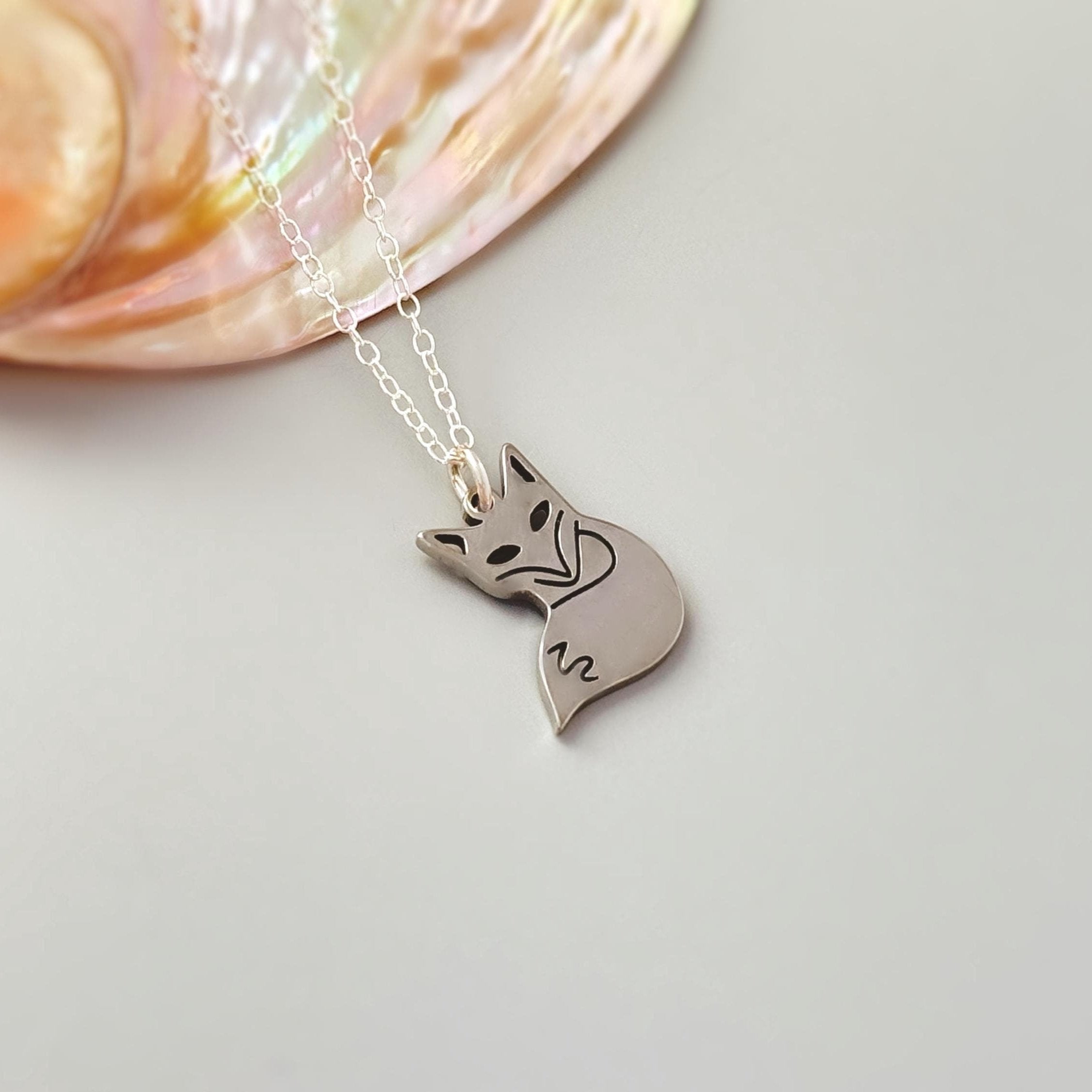 Fox Necklace Silver handmade cottagecore jewelry fun, unique nature boho charm pendant necklace gift for friend, roommate, sister, mom