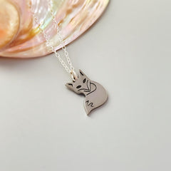 Fox Necklace Silver handmade cottagecore jewelry fun, unique nature boho charm pendant necklace gift for friend, roommate, sister, mom