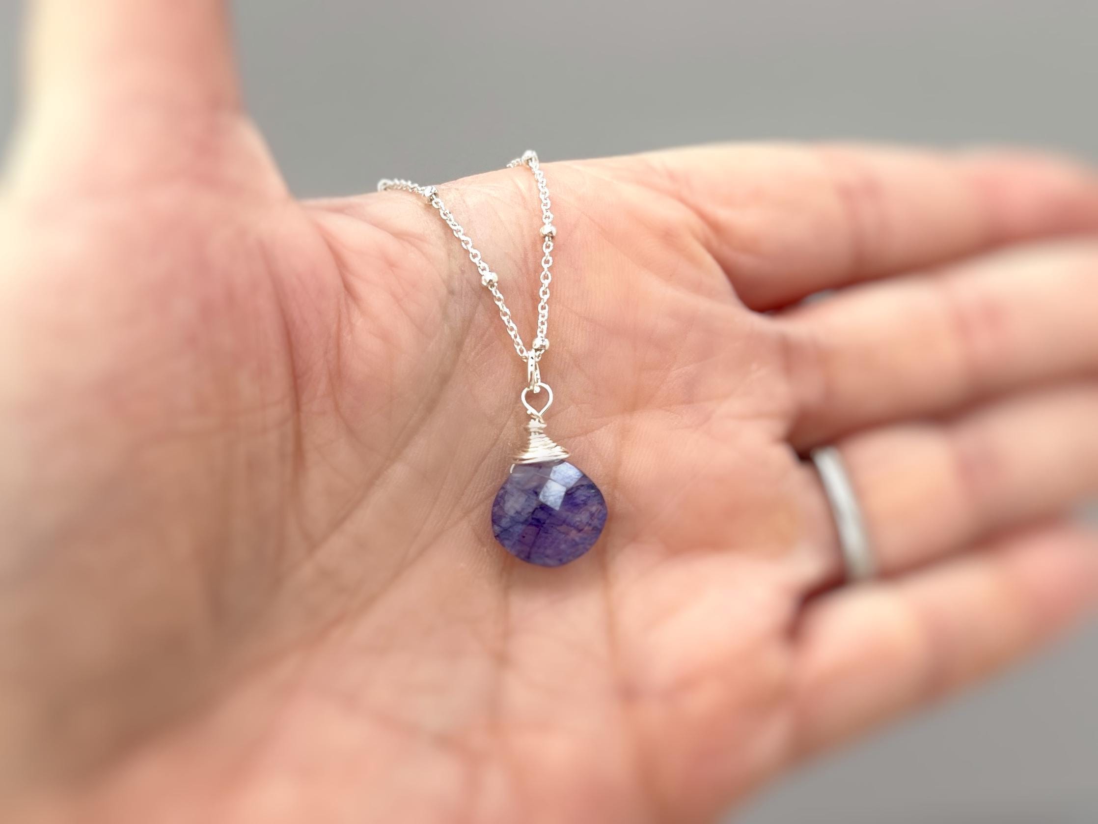 Blue Moonstone Necklace Sterling Silver handmade blue gemstone pendant June birthstone jewelry layering boho necklace gift for mom wife