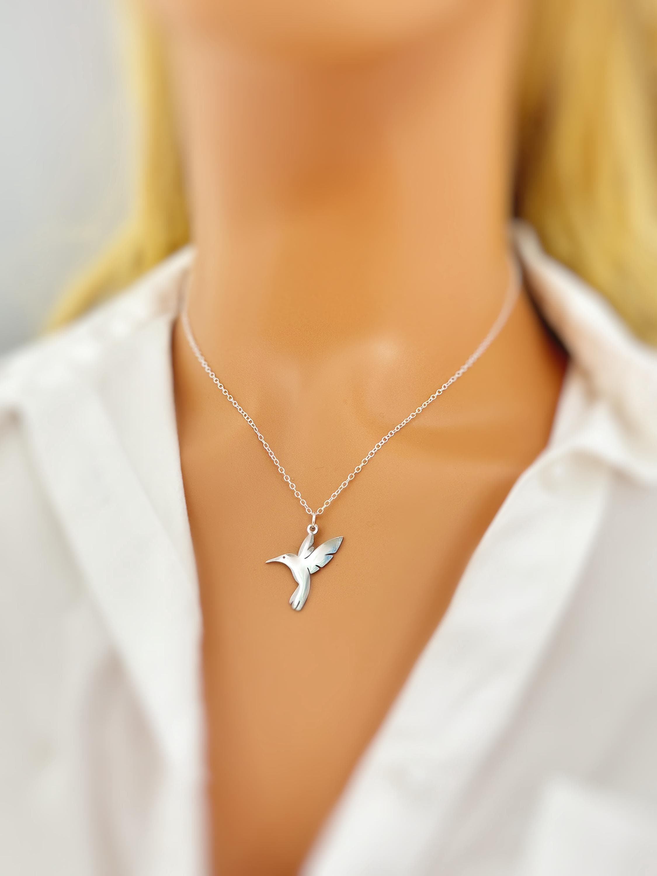 Hummingbird Necklace Silver, Gold handmade bird jewelry fun, unique nature boho charm pendant necklace gift for friend roommate daughter mom