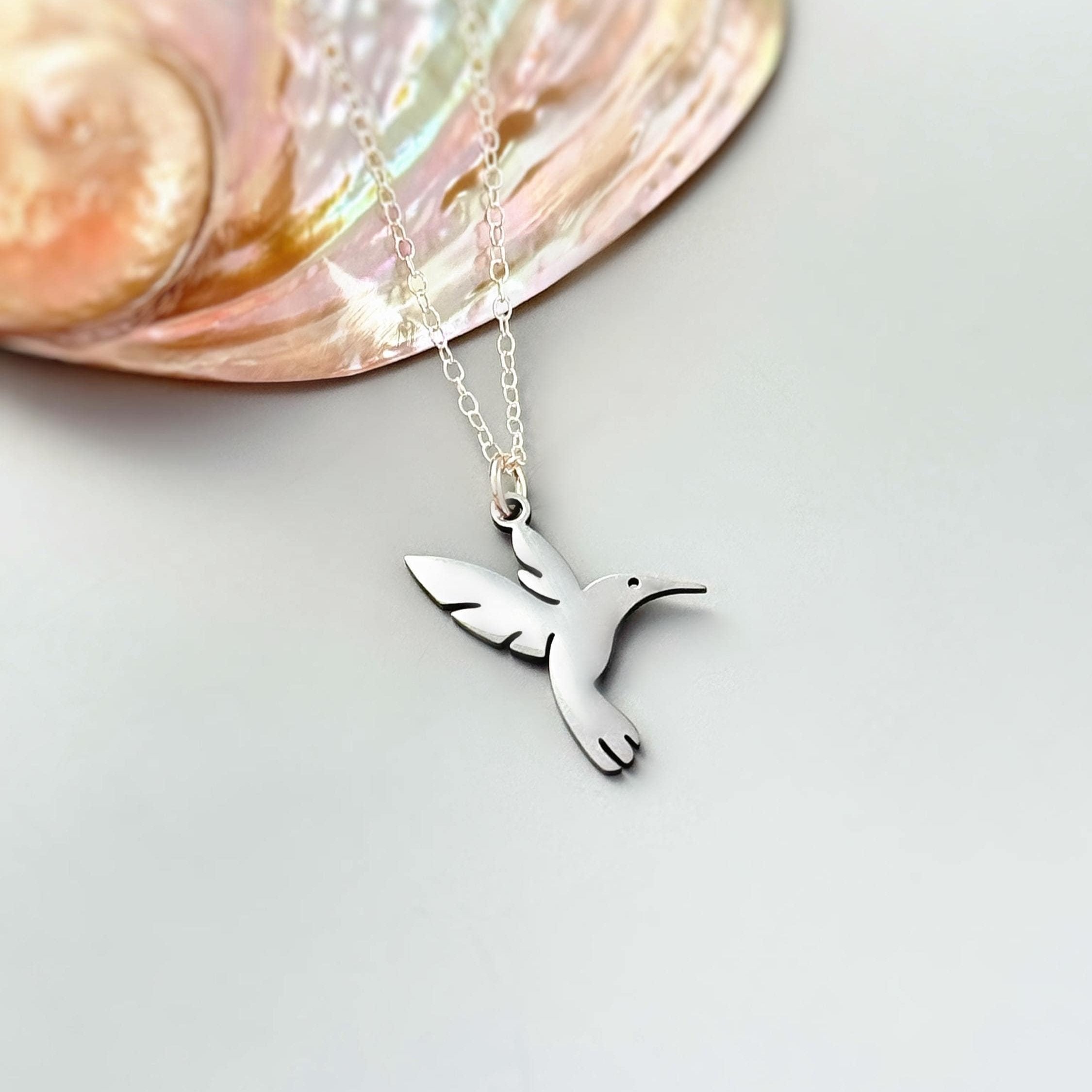 Hummingbird Necklace Silver, Gold handmade nature jewelry fun, unique nature boho charm pendant necklace gift for friend roommate, daughter