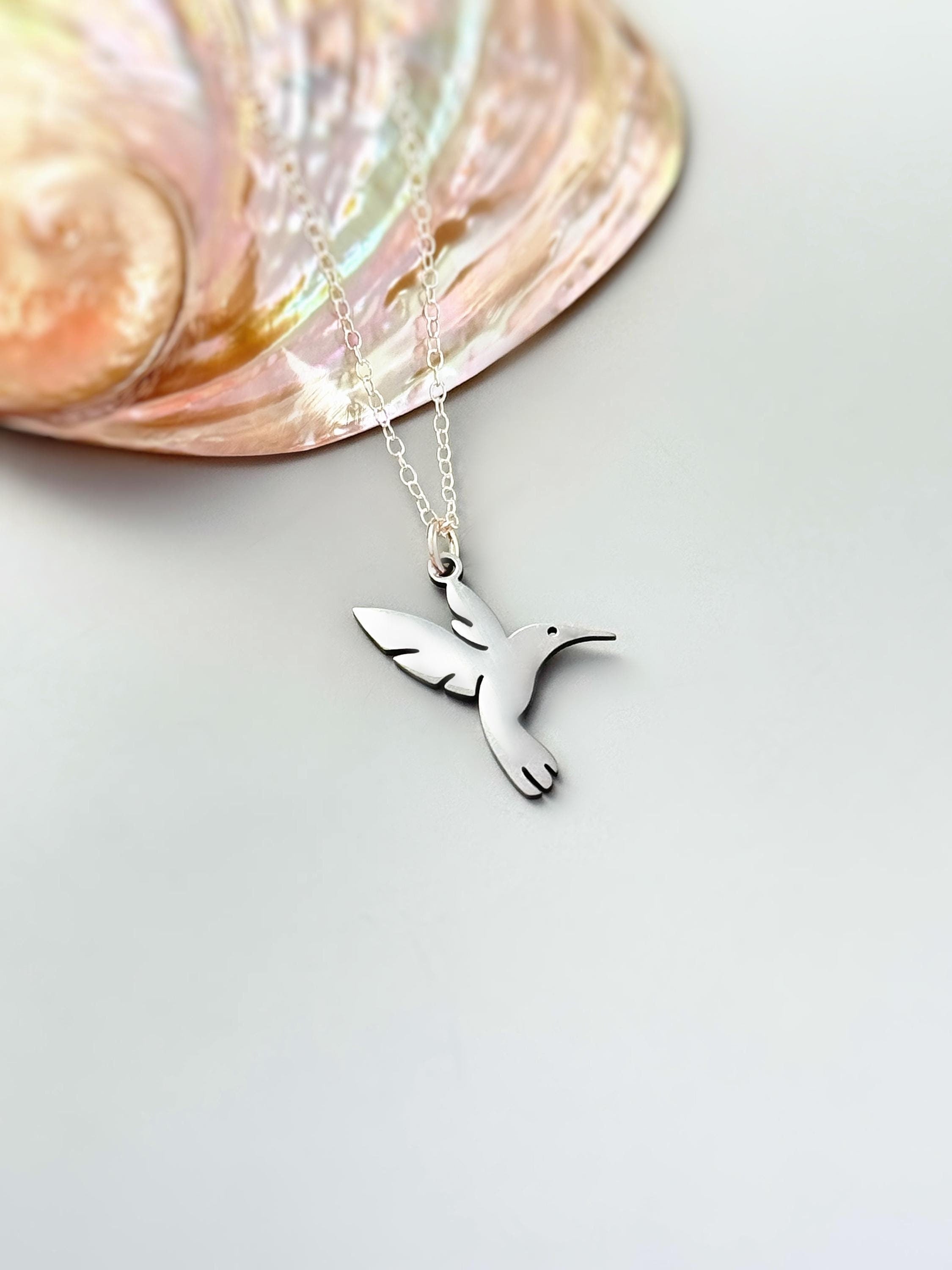 Hummingbird Necklace Silver, Gold handmade nature jewelry fun, unique nature boho charm pendant necklace gift for friend roommate, daughter