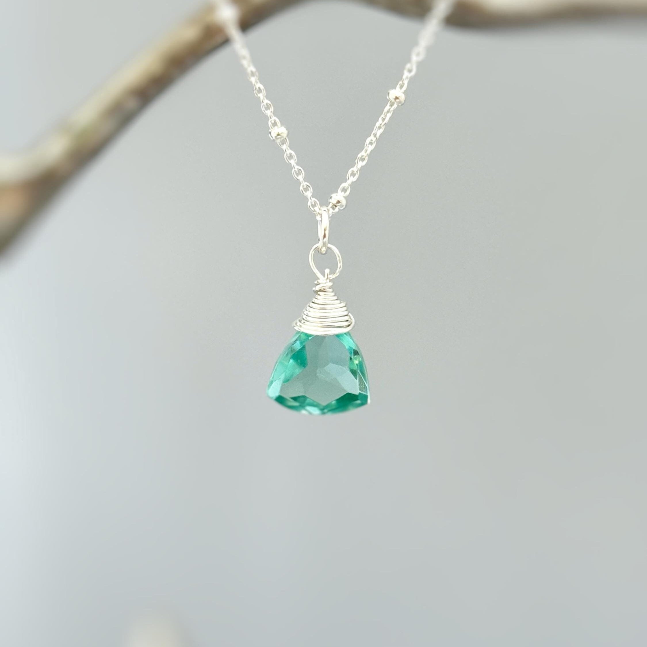 Aquamarine Necklace Handmade gemstone pendant 14k gold fill Rose Gold Sterling Silver aqua quartz Jewelry layering necklace March Birthstone