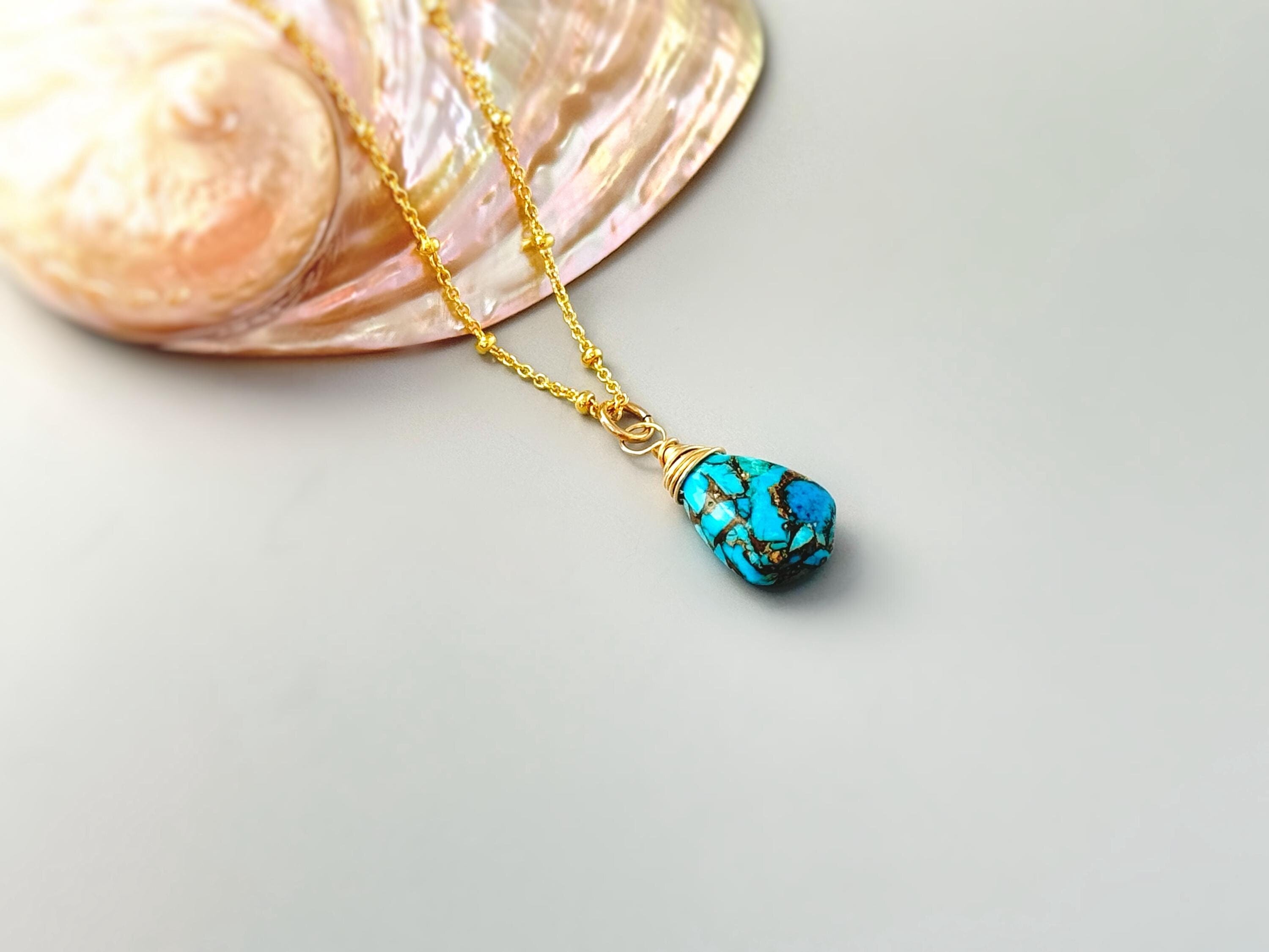 Copper Turquoise boho necklace Gold, Sterling Silver, Rose Gold dainty handmade birthstone jewelry layering blue gemstone pendant necklace