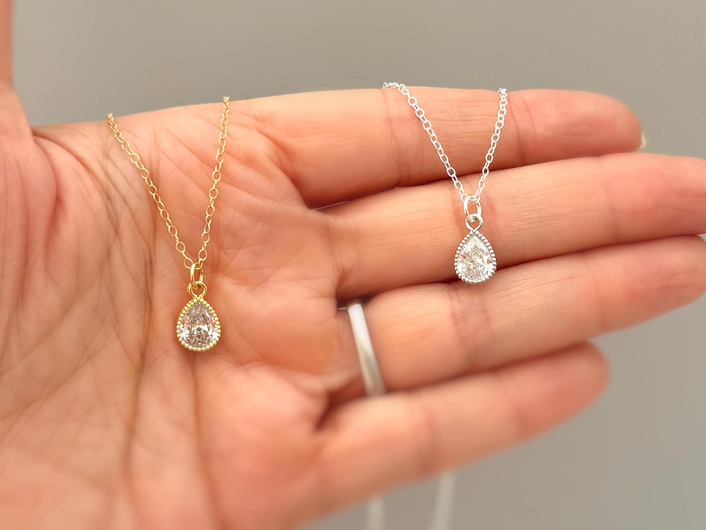 Dainty Crystal Necklace Gold handmade jewelry unique sparkly teardrop boho charm pendant gift for friend, granddaughter, mom, sister, wife