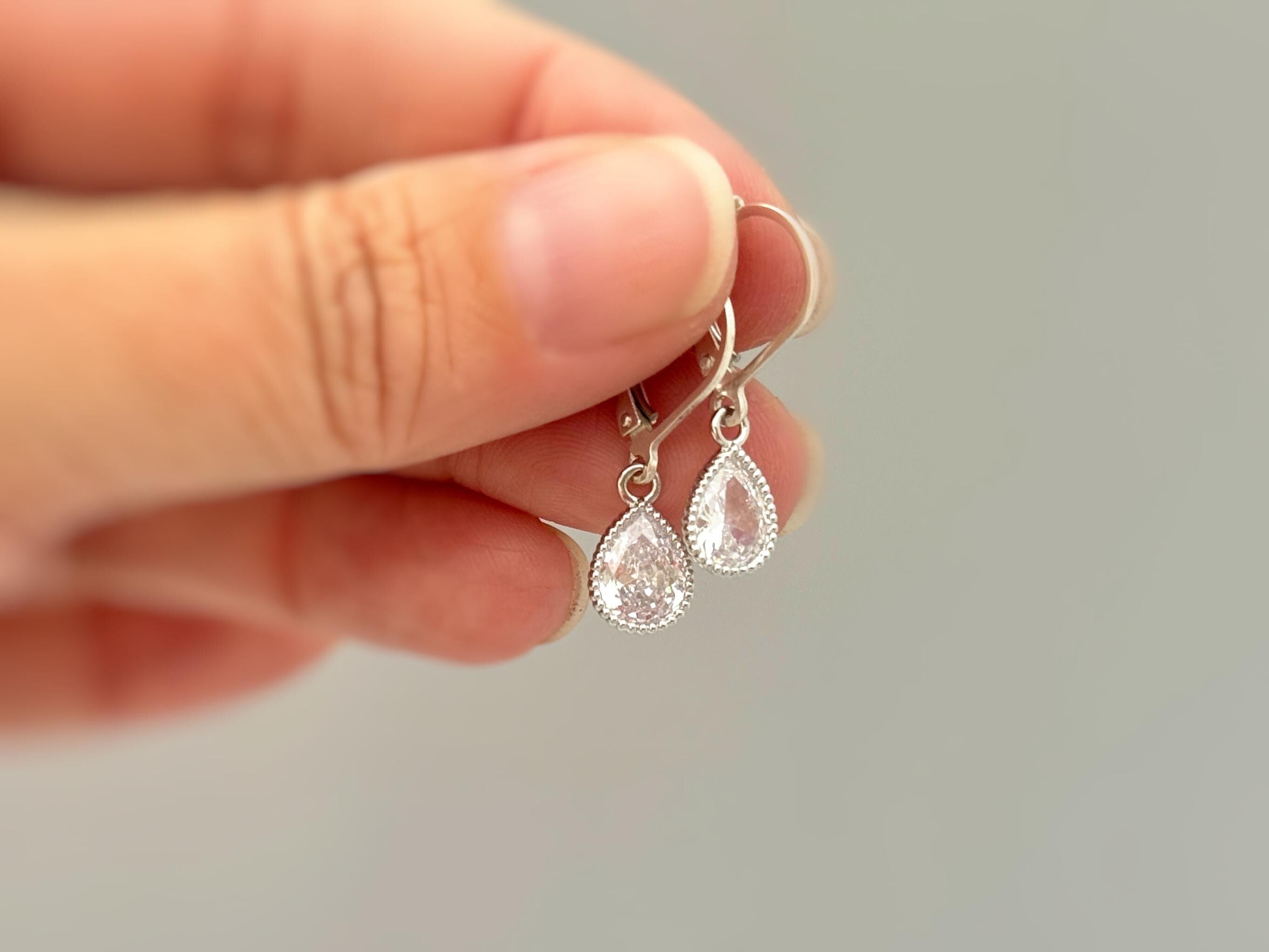 Dainty Crystal Earrings dangle 14k gold, silver teardrop leverback boho handmade jewelry sparkly earrings gift for sister, friend, wife, mom