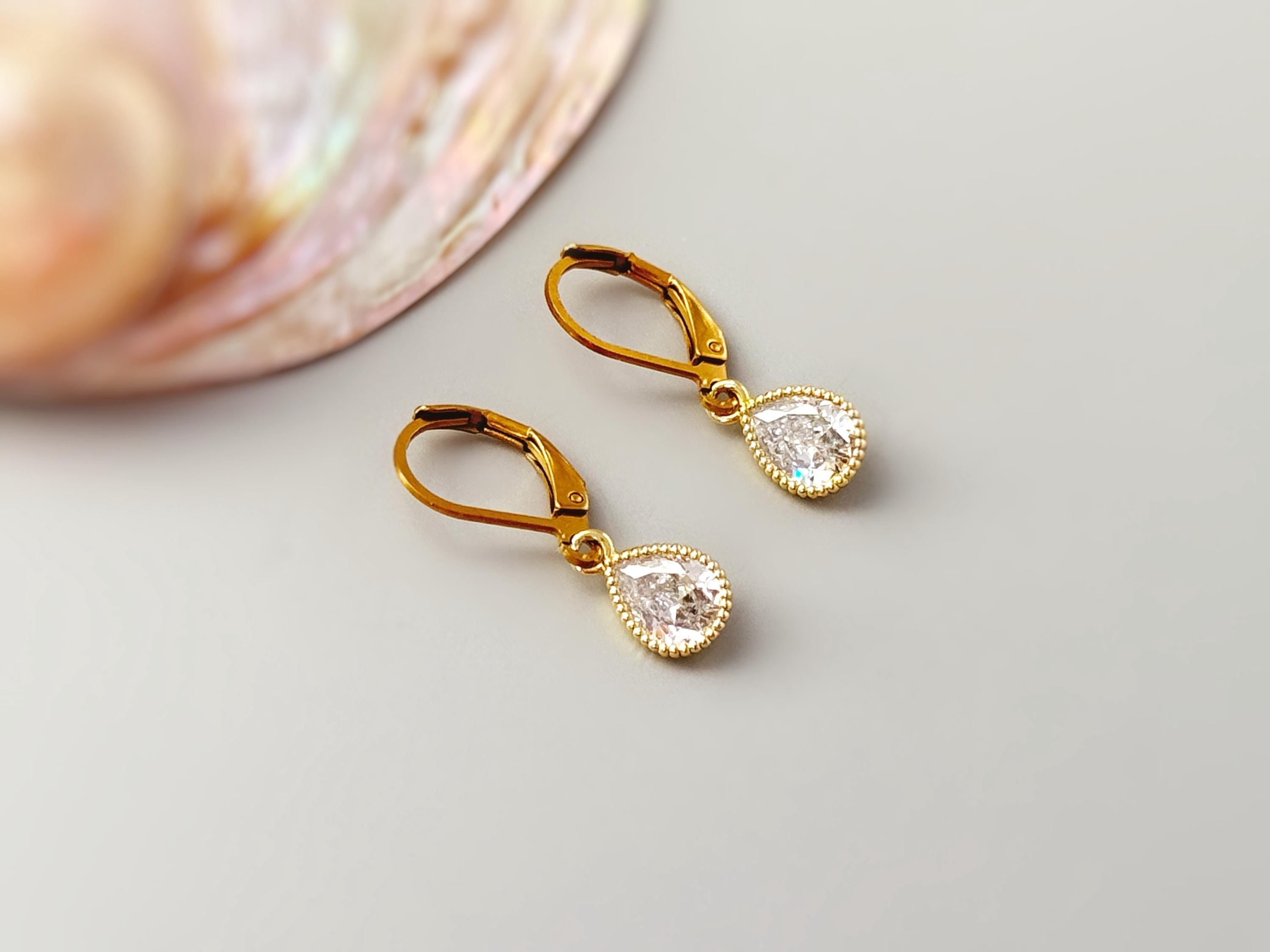 Dainty Crystal Earrings dangle 14k gold, silver teardrop leverback boho handmade jewelry sparkly earrings gift for sister, friend, wife, mom