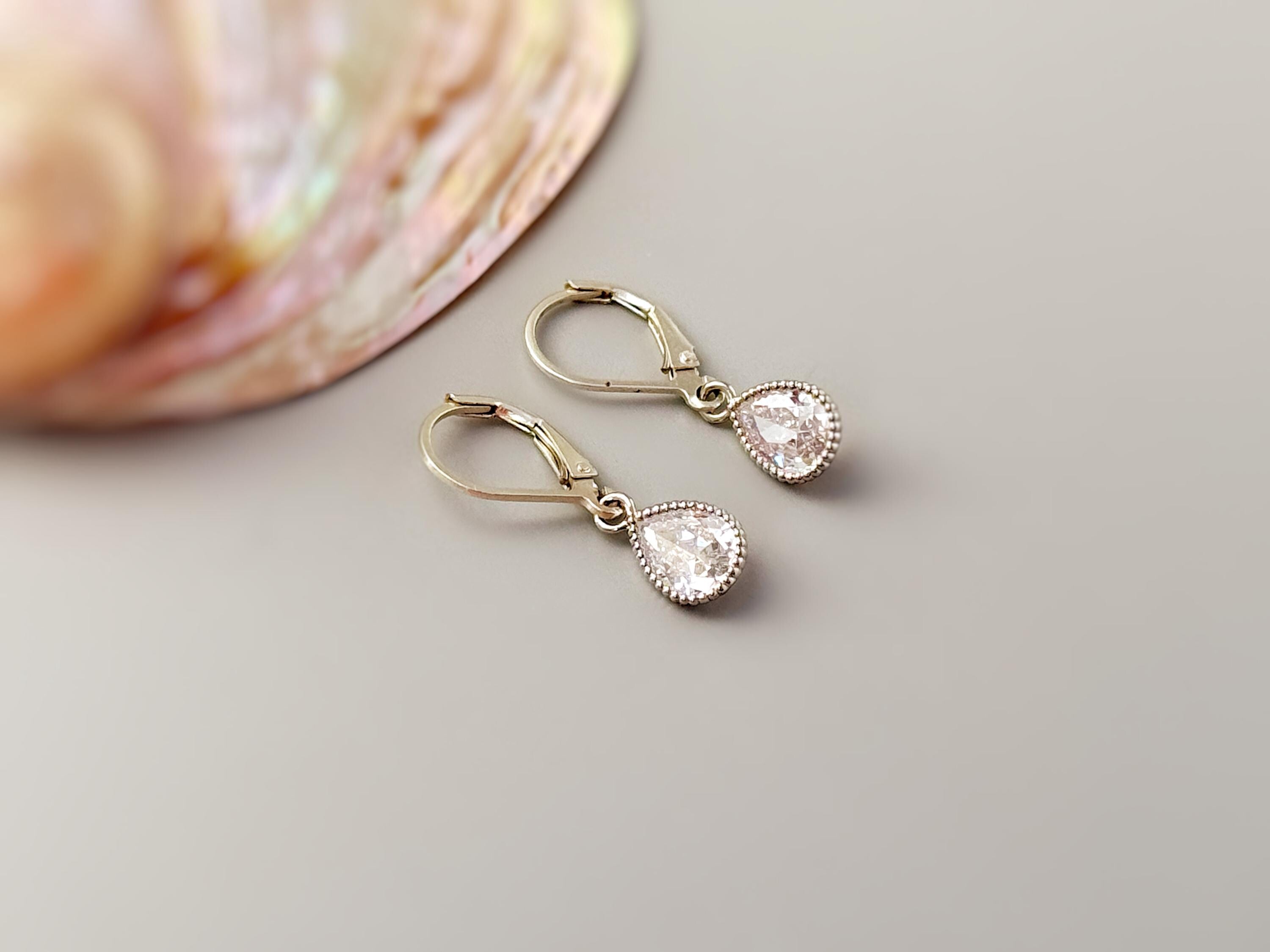 Dainty Crystal Earrings dangle 14k gold, silver teardrop leverback boho handmade jewelry sparkly earrings gift for sister, friend, wife, mom