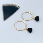 Onyx Hoop Earrings Dangle 14k Gold, Sterling Silver, Rose Gold, Handmade dainty black gemstone crystal formal jewelry for women