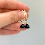 Onyx Hoop Earrings Dangle 14k Gold, Sterling Silver, Rose Gold, Handmade dainty black gemstone crystal formal jewelry for women