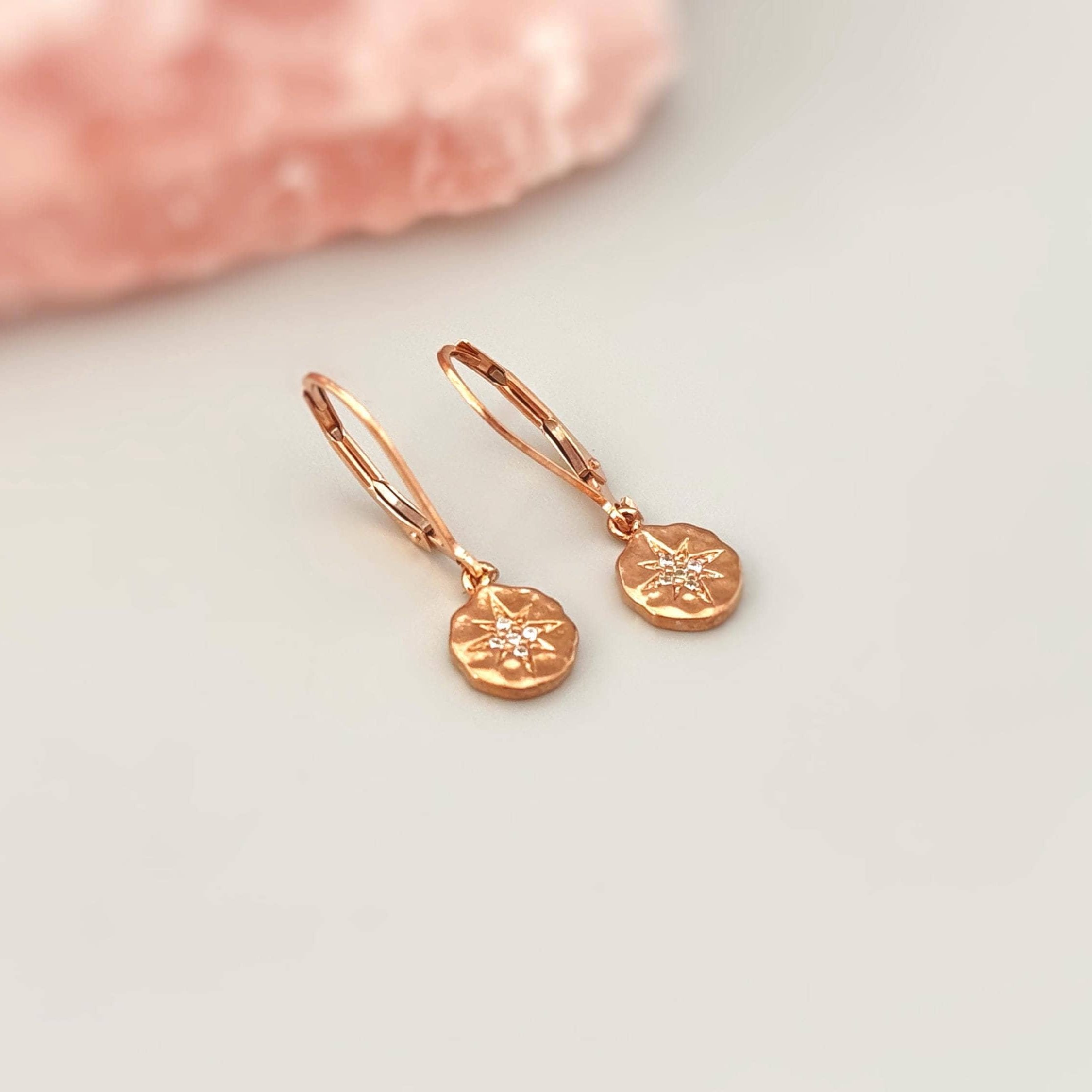 Crystal Compass star earrings dangle gold, silver rose gold boho handmade everyday jewelry graduation gift for sister daughter granddaughter