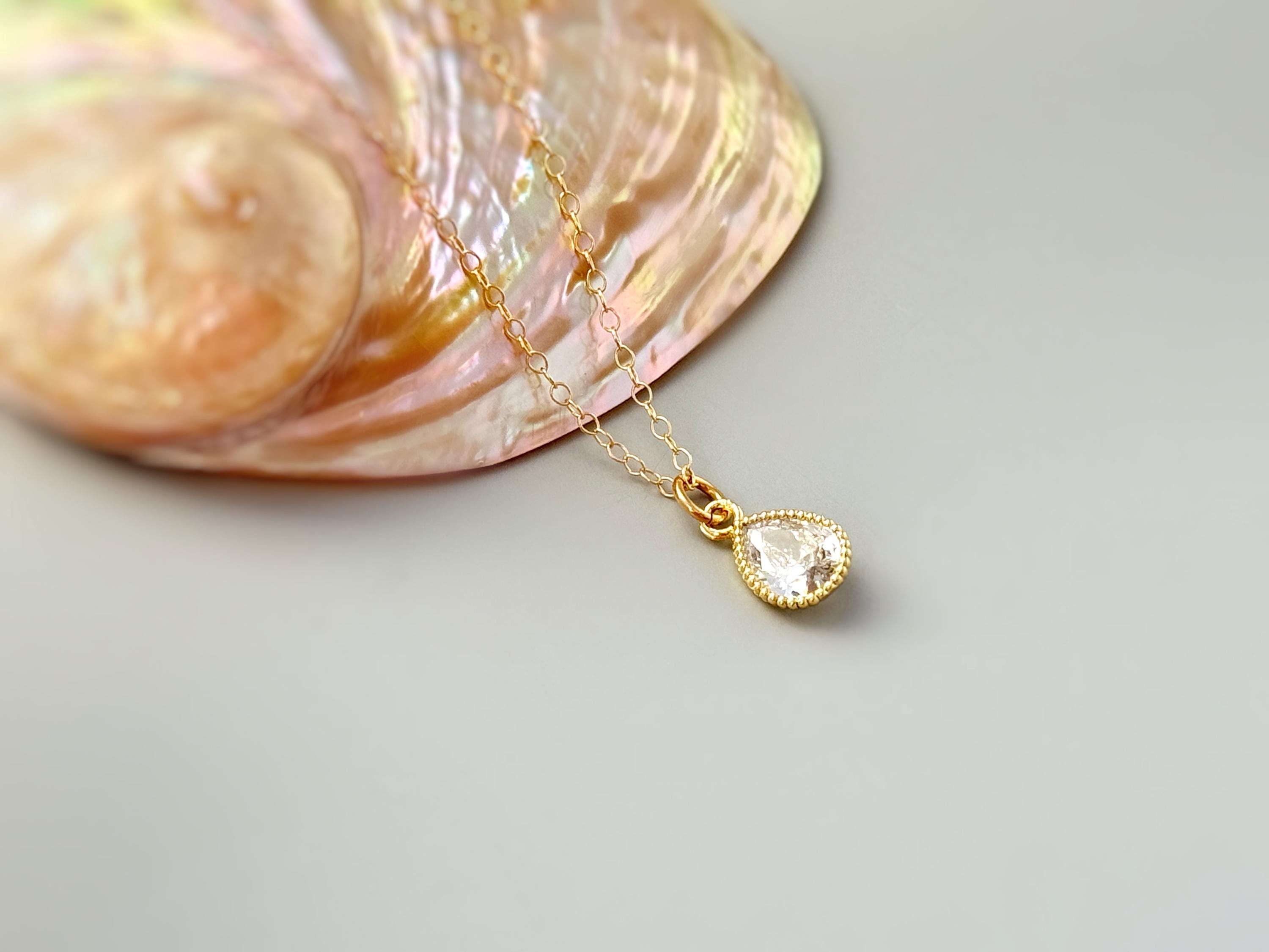 Dainty Crystal Tear Drop Necklace Gold, silver