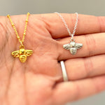 Dainty Honey Bee Necklace Sterling Silver Gold