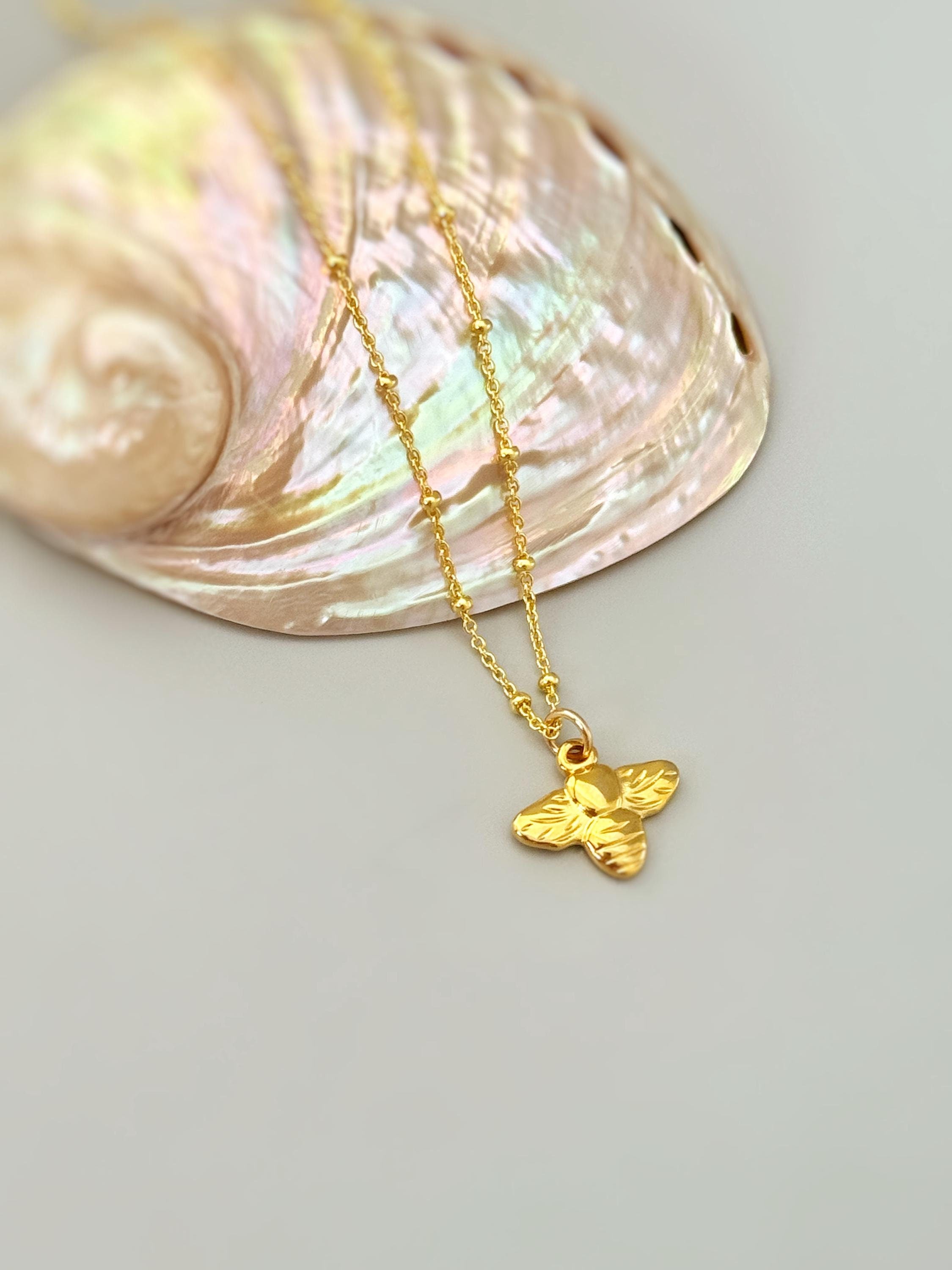 Dainty Honey Bee Necklace Sterling Silver 14k Gold, handmade boho jewelry gift for gardeners unique trendy gifts for sister, daughter, mom