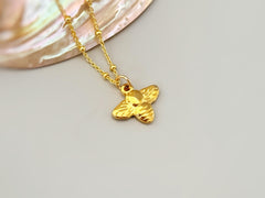 Dainty Honey Bee Necklace 14k Gold, Sterling Silver handmade boho jewelry gift for gardeners unique trendy gifts for sister, daughter, mom