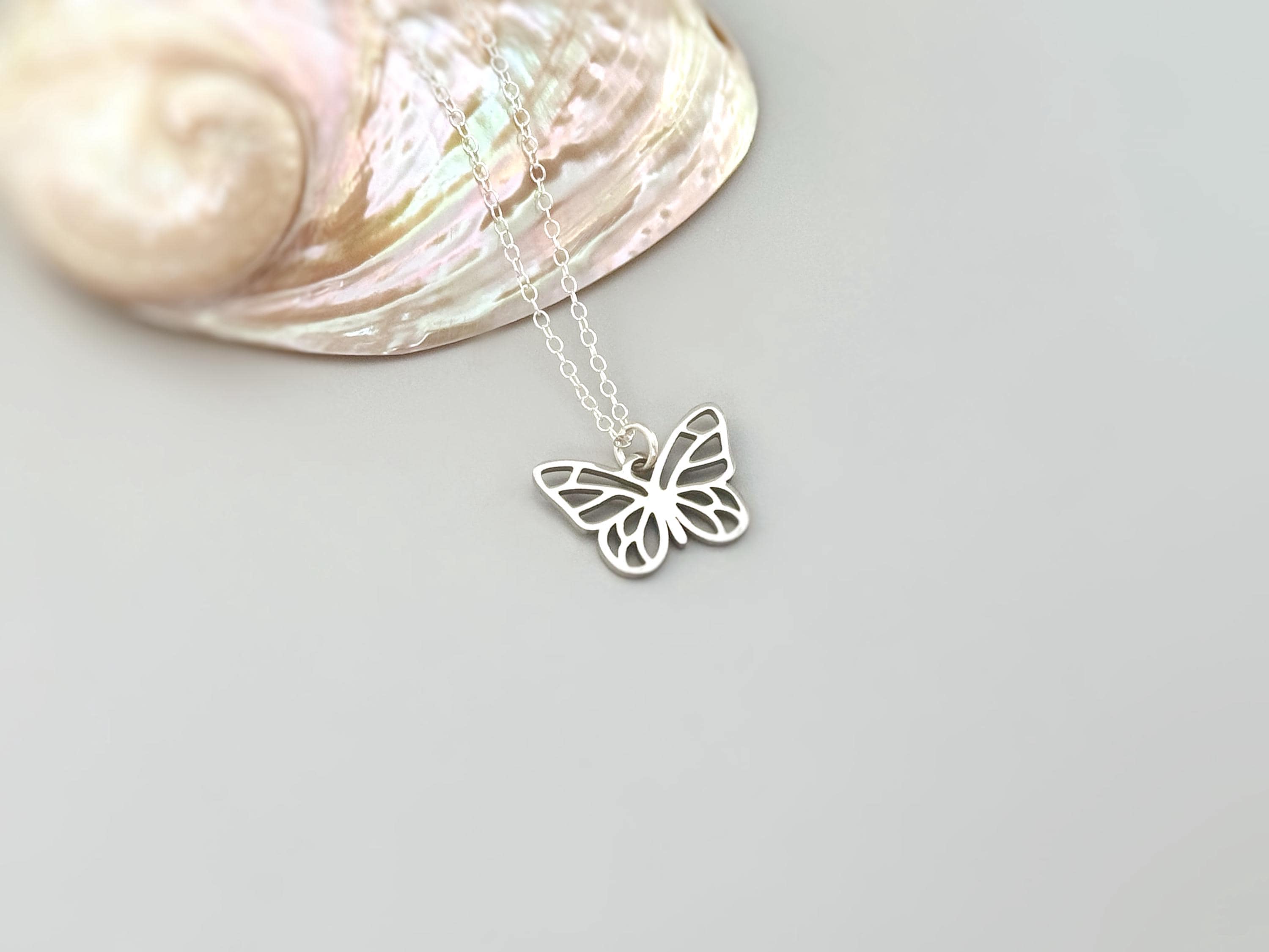 Butterfly Necklace Sterling Silver 14k Gold, handmade boho handmade unique jewelry gift for nature lovers gardeners, sister, daughter, mom