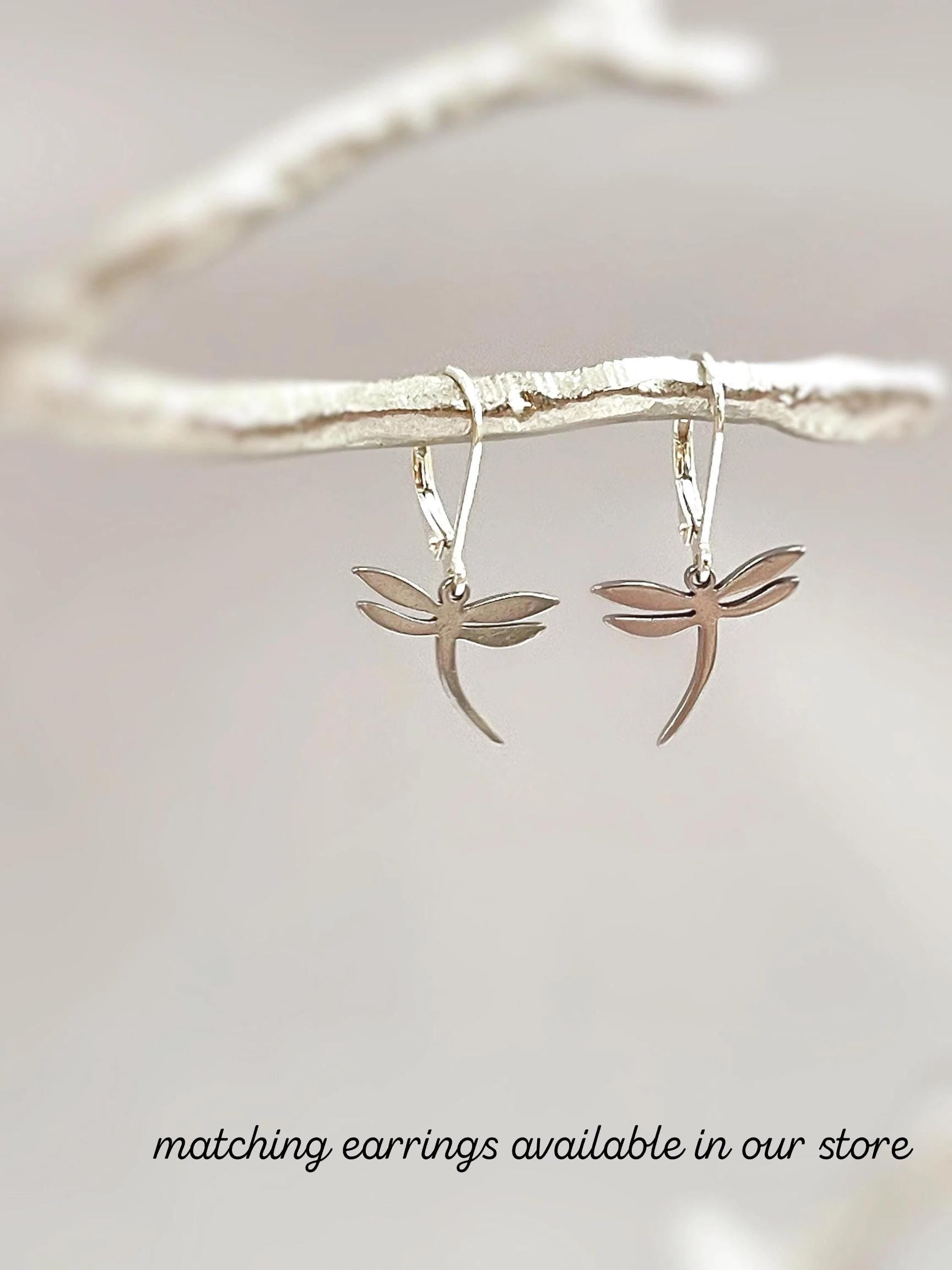 Dragonfly Necklace Sterling Silver 14k Gold, handmade boho handmade unique jewelry gift for nature lovers gardeners, sister, daughter, mom