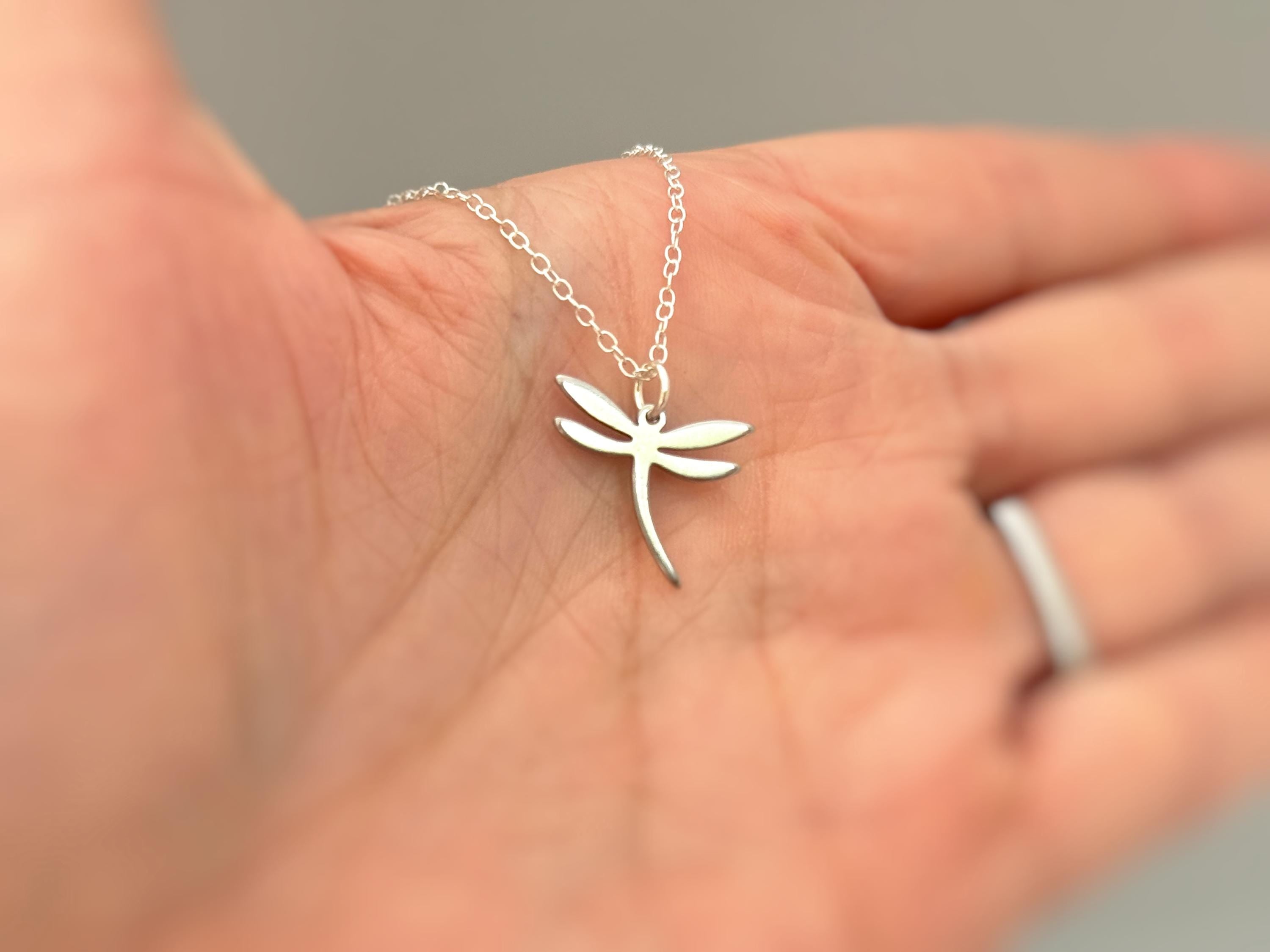 Dragonfly Necklace Sterling Silver 14k Gold, handmade boho handmade unique jewelry gift for nature lovers gardeners, sister, daughter, mom