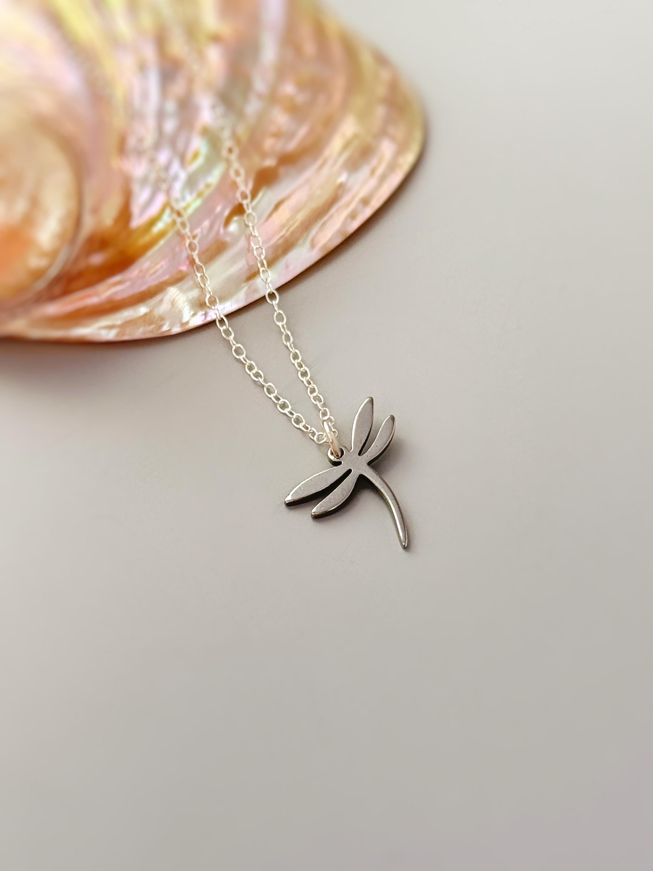 Dragonfly Necklace Sterling Silver 14k Gold, handmade boho handmade unique jewelry gift for nature lovers gardeners, sister, daughter, mom