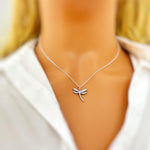 Dragonfly Necklace Sterling Silver 14k Gold, handmade boho handmade unique jewelry gift for nature lovers gardeners, sister, daughter, mom