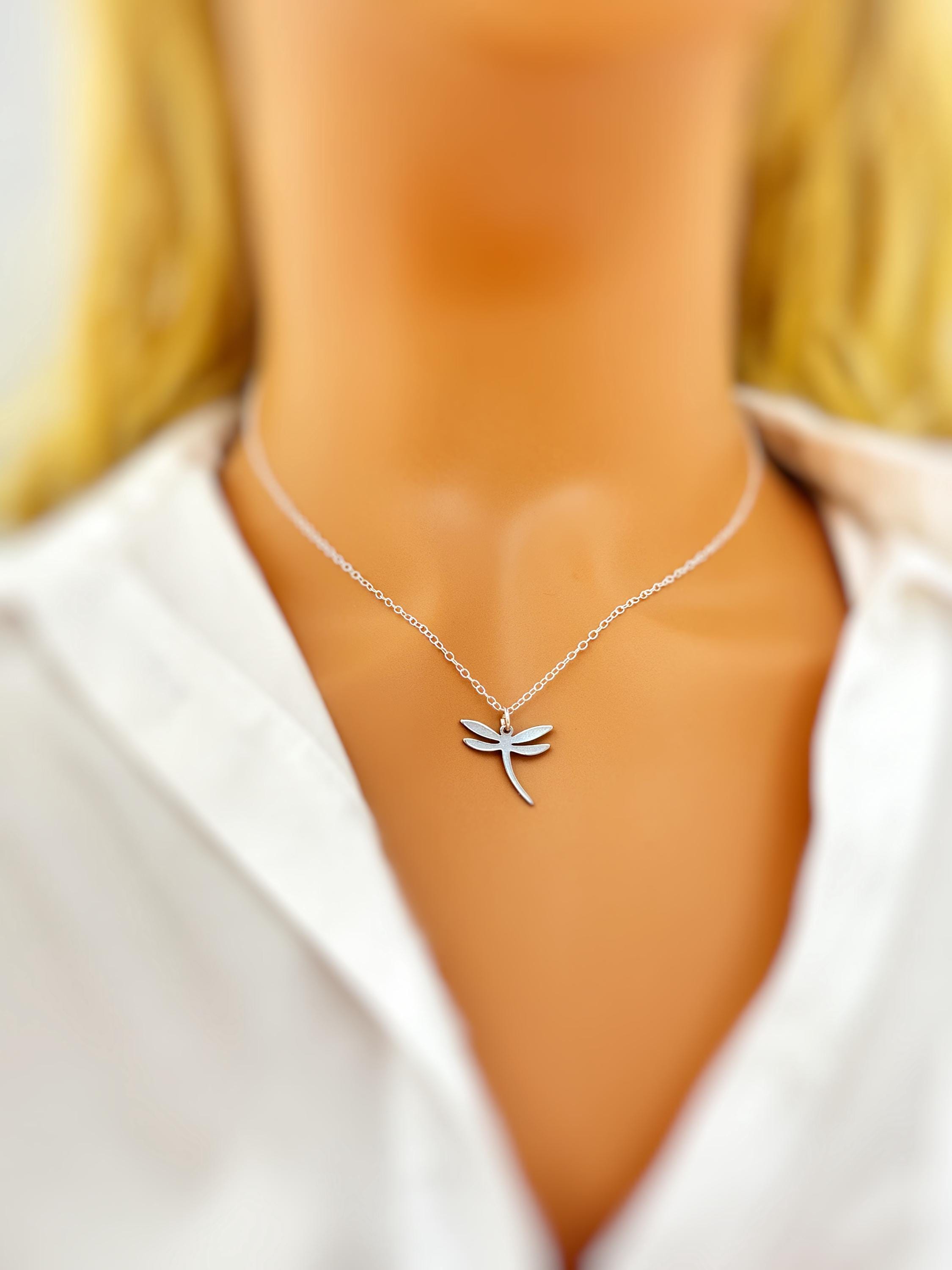 Dragonfly Necklace Sterling Silver 14k Gold, handmade boho handmade unique jewelry gift for nature lovers gardeners, sister, daughter, mom