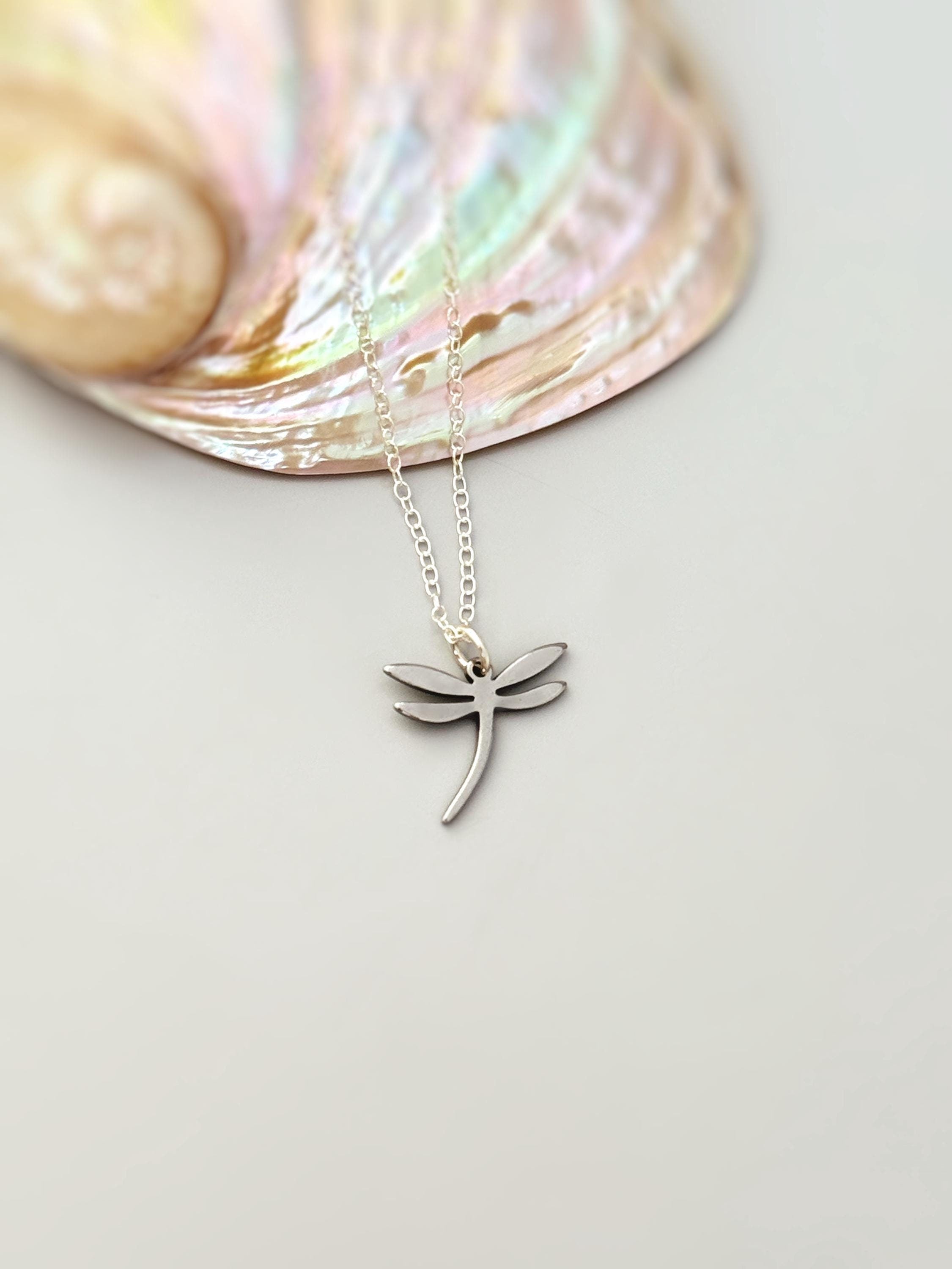 Dragonfly Necklace Sterling Silver 14k Gold, handmade boho handmade unique jewelry gift for nature lovers gardeners, sister, daughter, mom