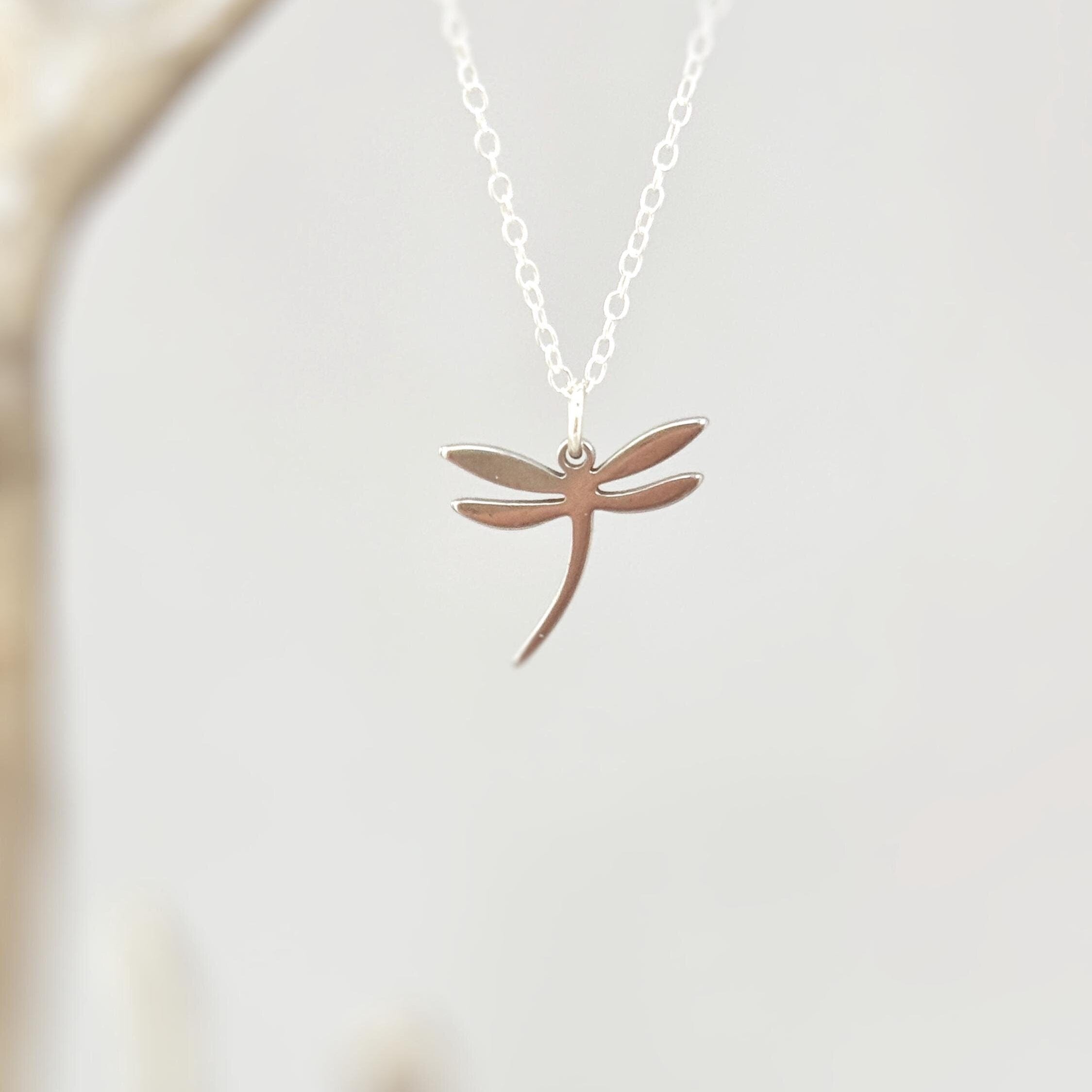 Dragonfly Necklace Sterling Silver 14k Gold, handmade boho handmade unique jewelry gift for nature lovers gardeners, sister, daughter, mom