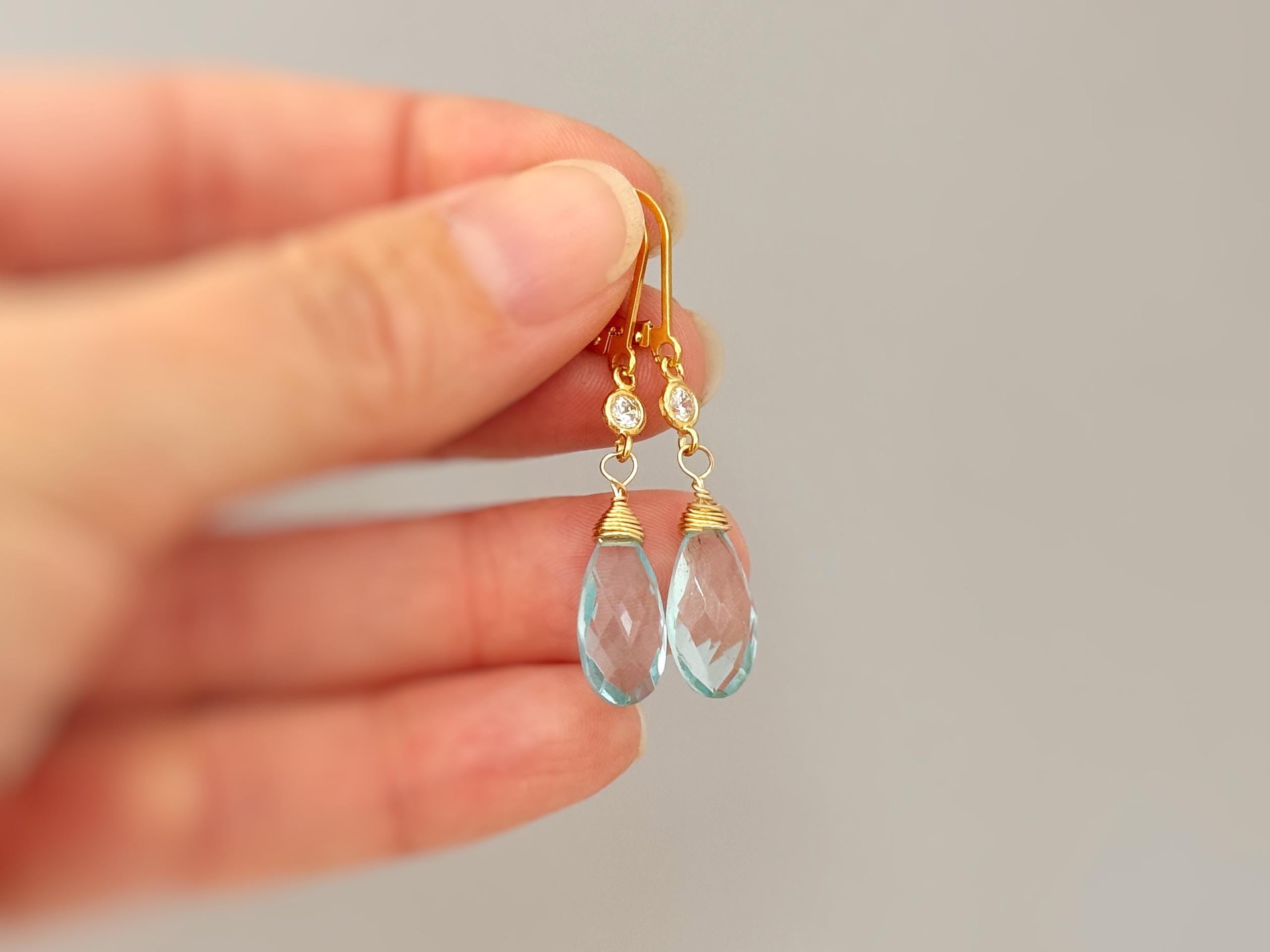 Aquamarine Earrings dangle 14k Gold, Sterling Silver, rose gold handmade blue gemstone March Birthstone crystal Jewelry gift for mom, wife